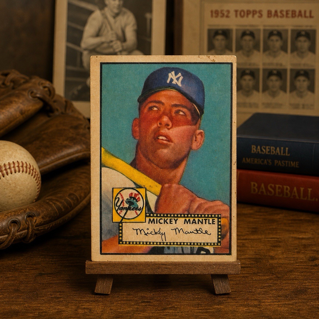 Vintage-Style Souvenir Card • Mickey Mantle 1952-Inspired Rookie • Off-Centered 