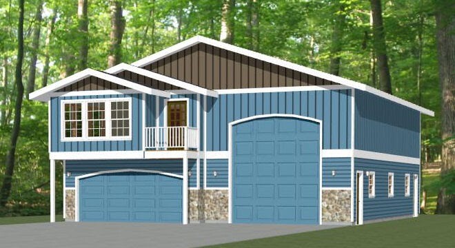 40x48 Apartment with 2-Car 1-RV Garage - PDF FloorPlan - 1,350 sqft - Model 2A
