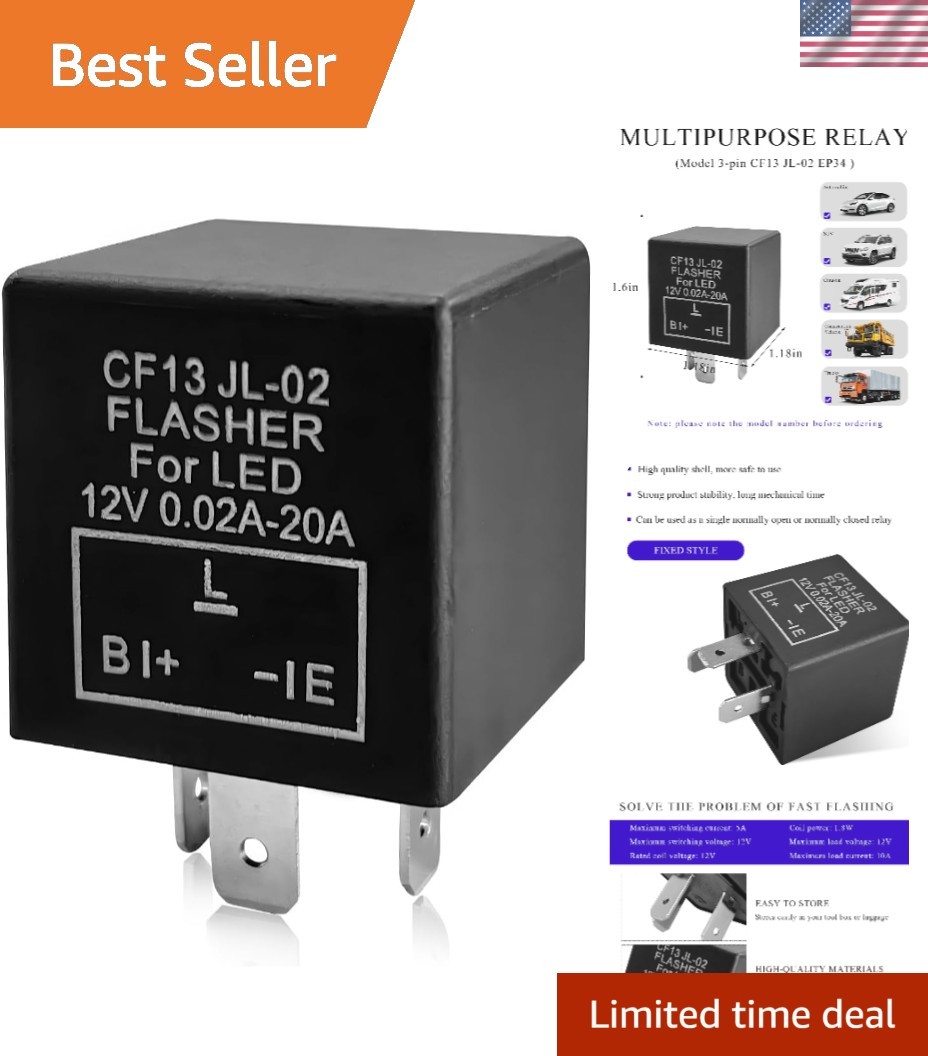 CF13 JL-02 3-Pin 12V 20A Turn Signal Relay - Reliable Fix for Fast Blinking
