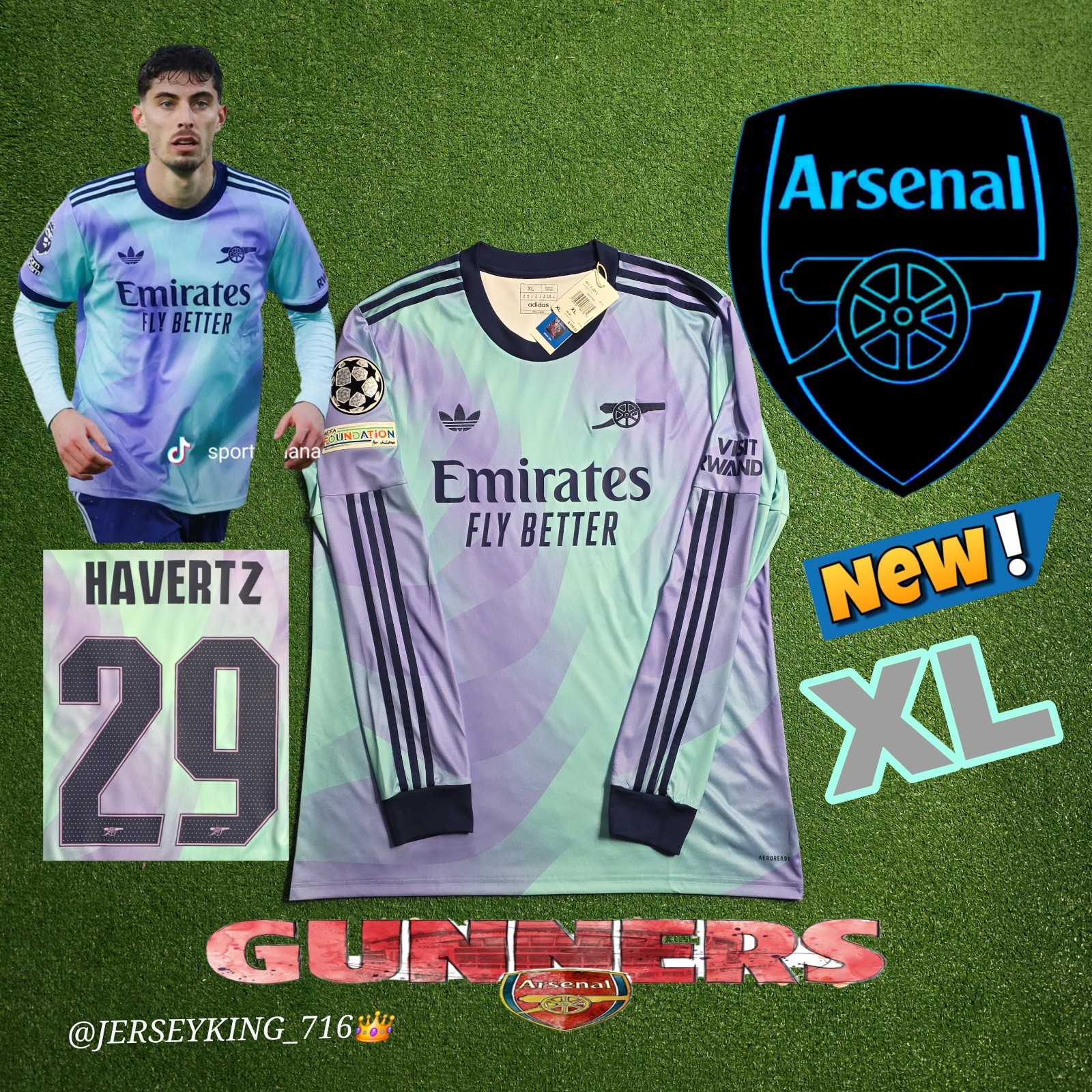Adidas Arsenal  FC Kai Havertz#29 2024/2025 Long Sleeve Third 3rd Jersey UCL 