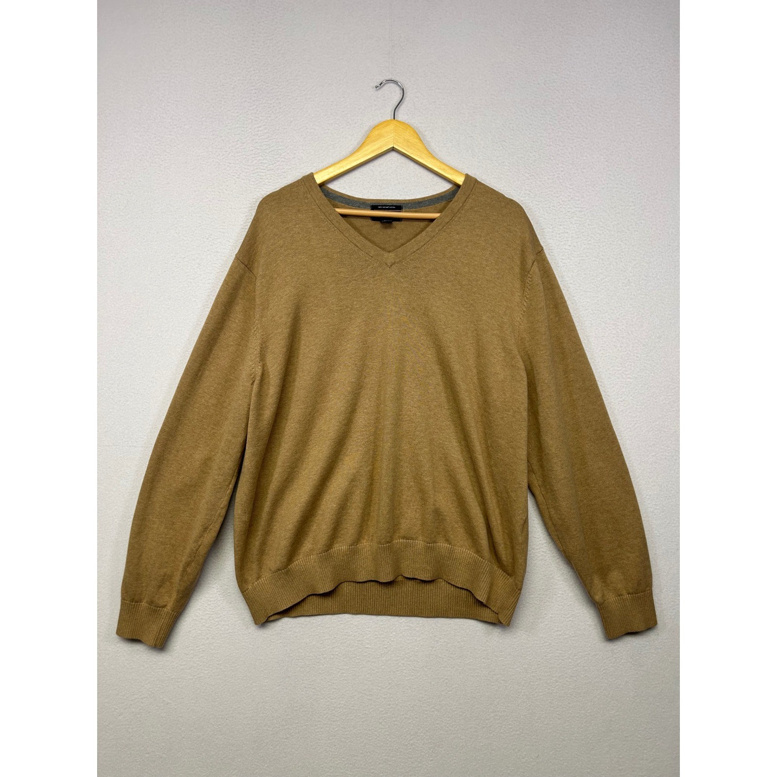Classic Preppy Lands\' End Mens XL Tan 100% Supima Cotton  Sweater Minimalist