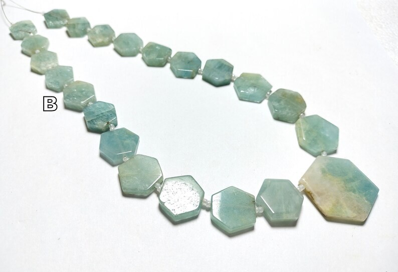 Natural Aquamarine Beads 14X16 To 29X30 Smooth Hexagon Gemstone Jewelry DIY