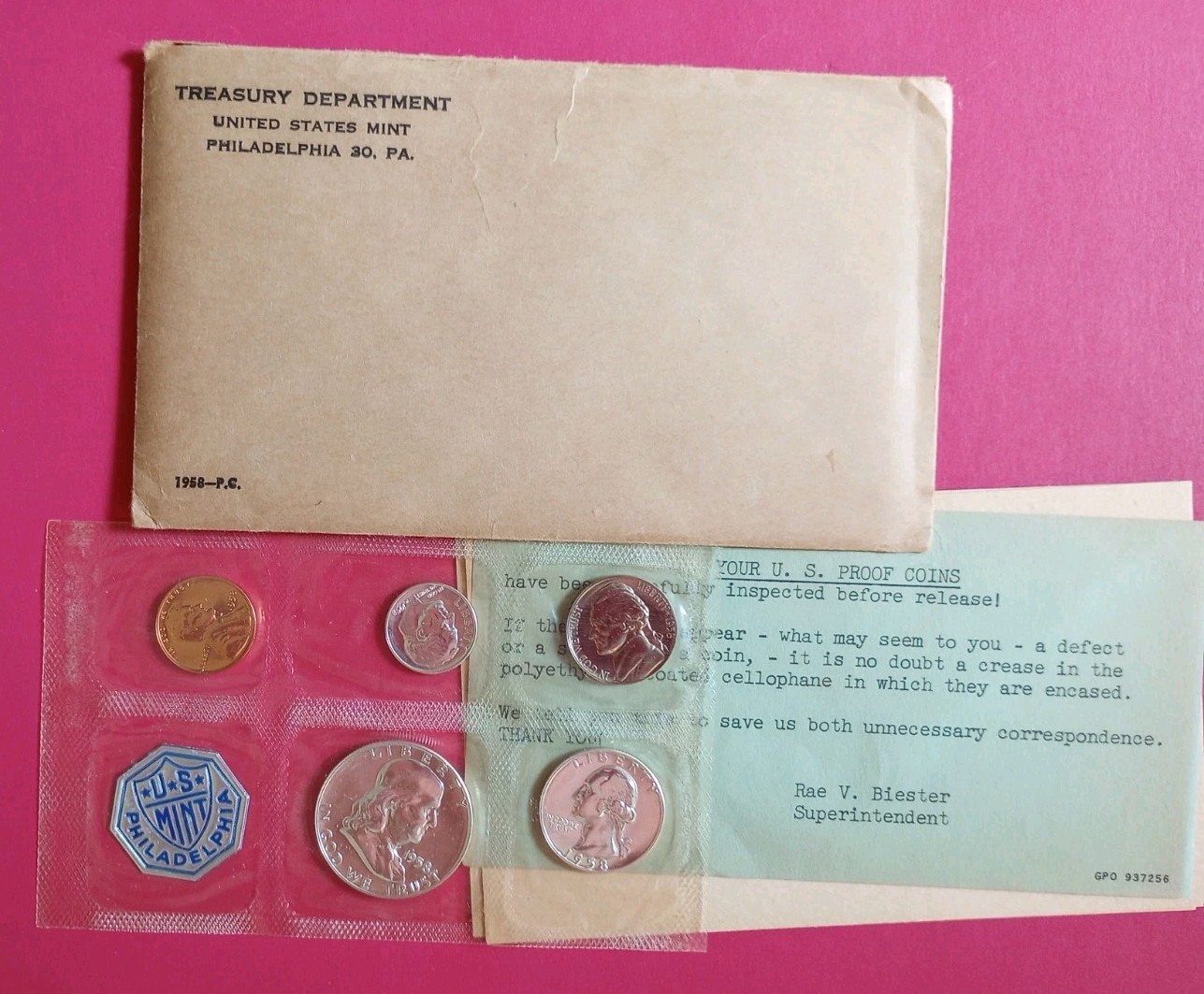 1958 US Mint Silver Proof Set in Flat Pack Envelope and Cello Sealed