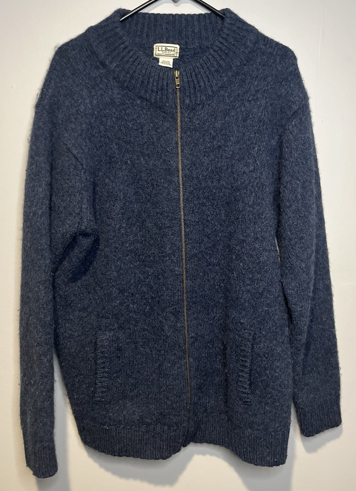 Vintage LL Bean Thick Shetland Wool Sweater Blue Mens XL Tall Chunky Pockets Vintage LL Bean Thick Shetland Wool Sweater Blue Mens XL Tall Chunky Pockets