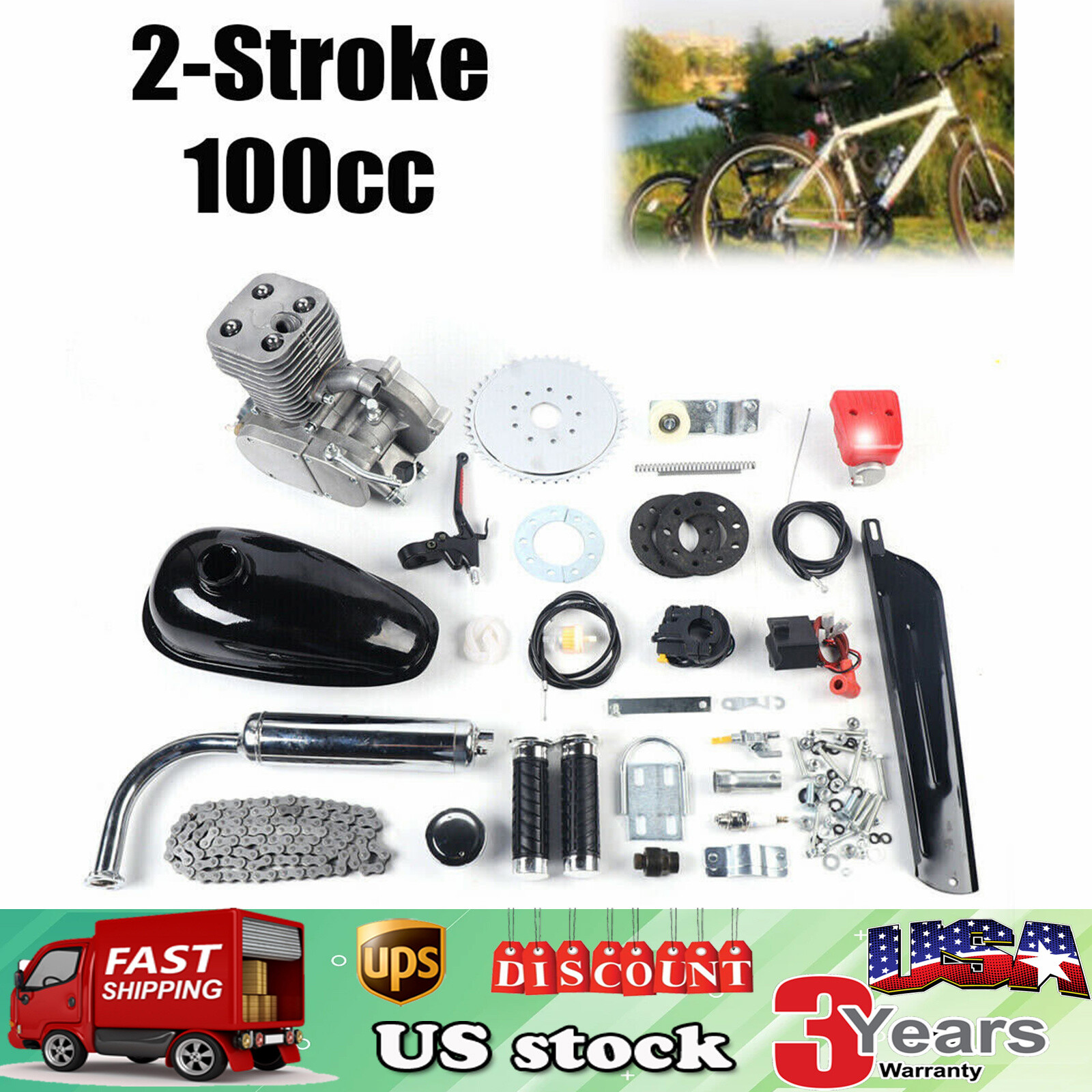 Upgraded 100cc 2 Stroke Bicycle Motor Kit Bike Motorized Petrol Gas Engine Set