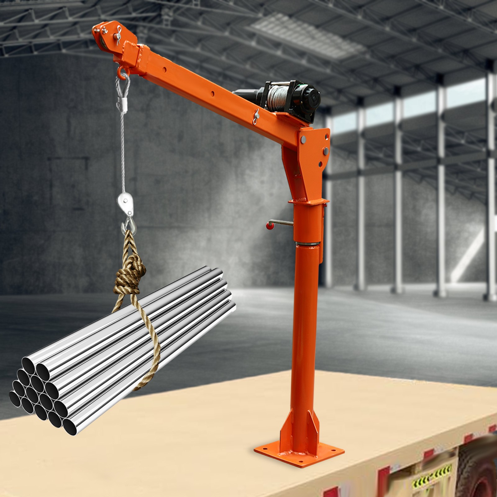 1100 LB Truck-Mounted Crane Hoist w/ 12v Electric Winch Pickup Truck Jib Cranes