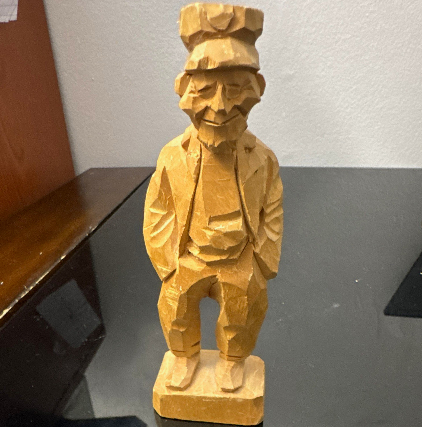 Uncle Sam Hand-Carved Wood Figurine, Natural Finish, Signed Hannah Uncle Sam Hand-Carved Wood Figurine, Natural Finish, Signed Hannah