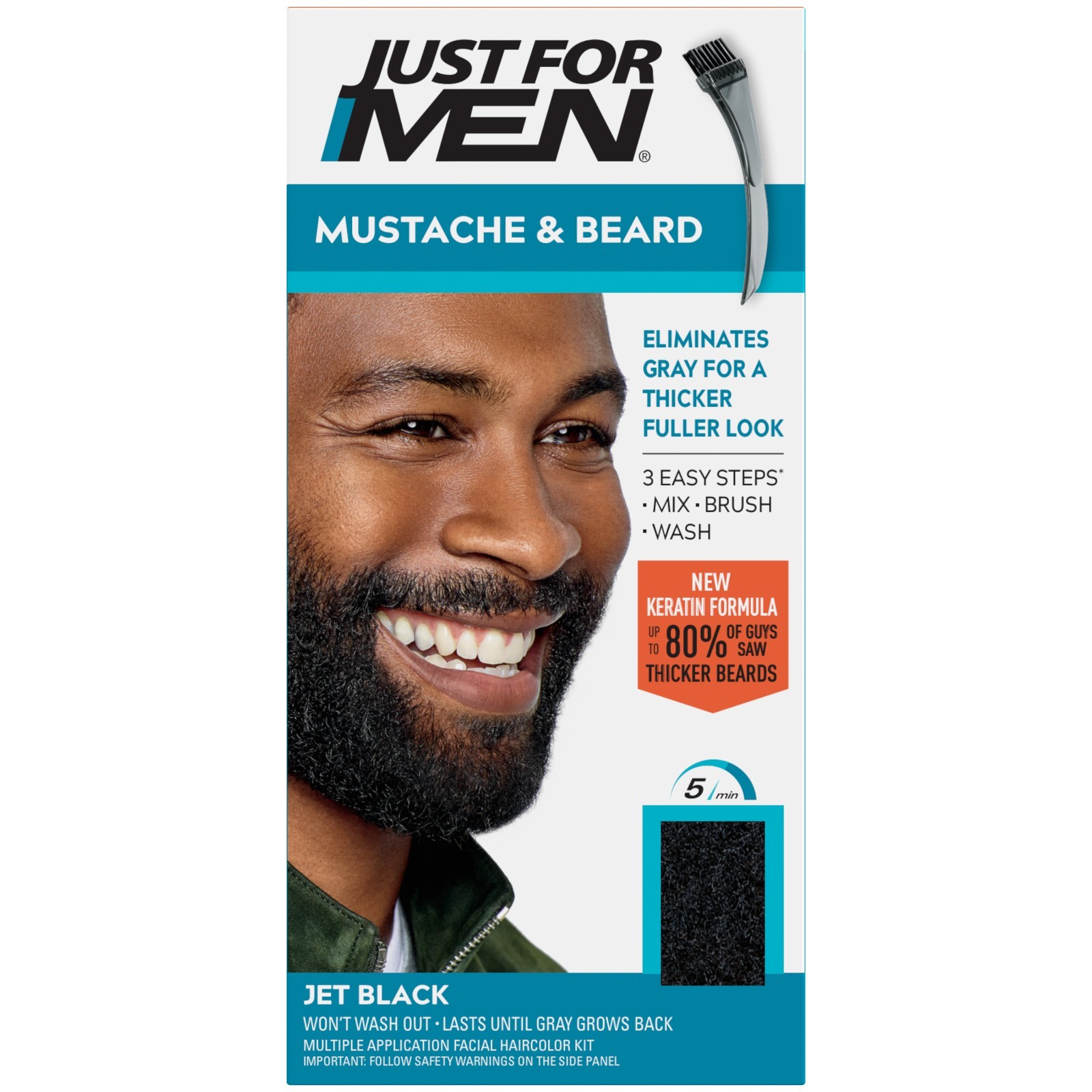 Just For Men M-60 Jet Black Mustache & Beard Brush In (1 2 3 pack ) Blue