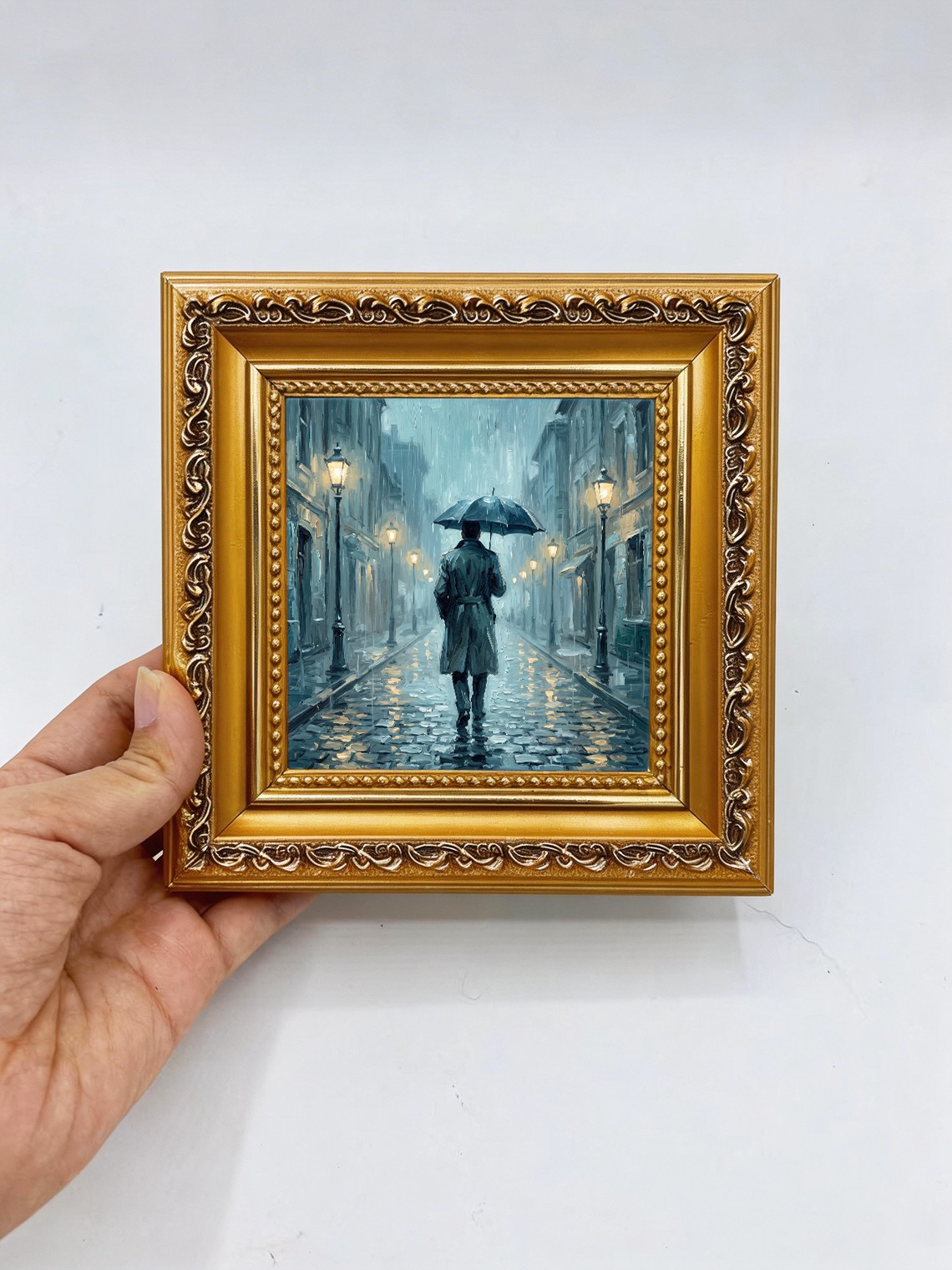 Rainy Night Walk Kitchen Decor Custom Original Oil Painting from photo