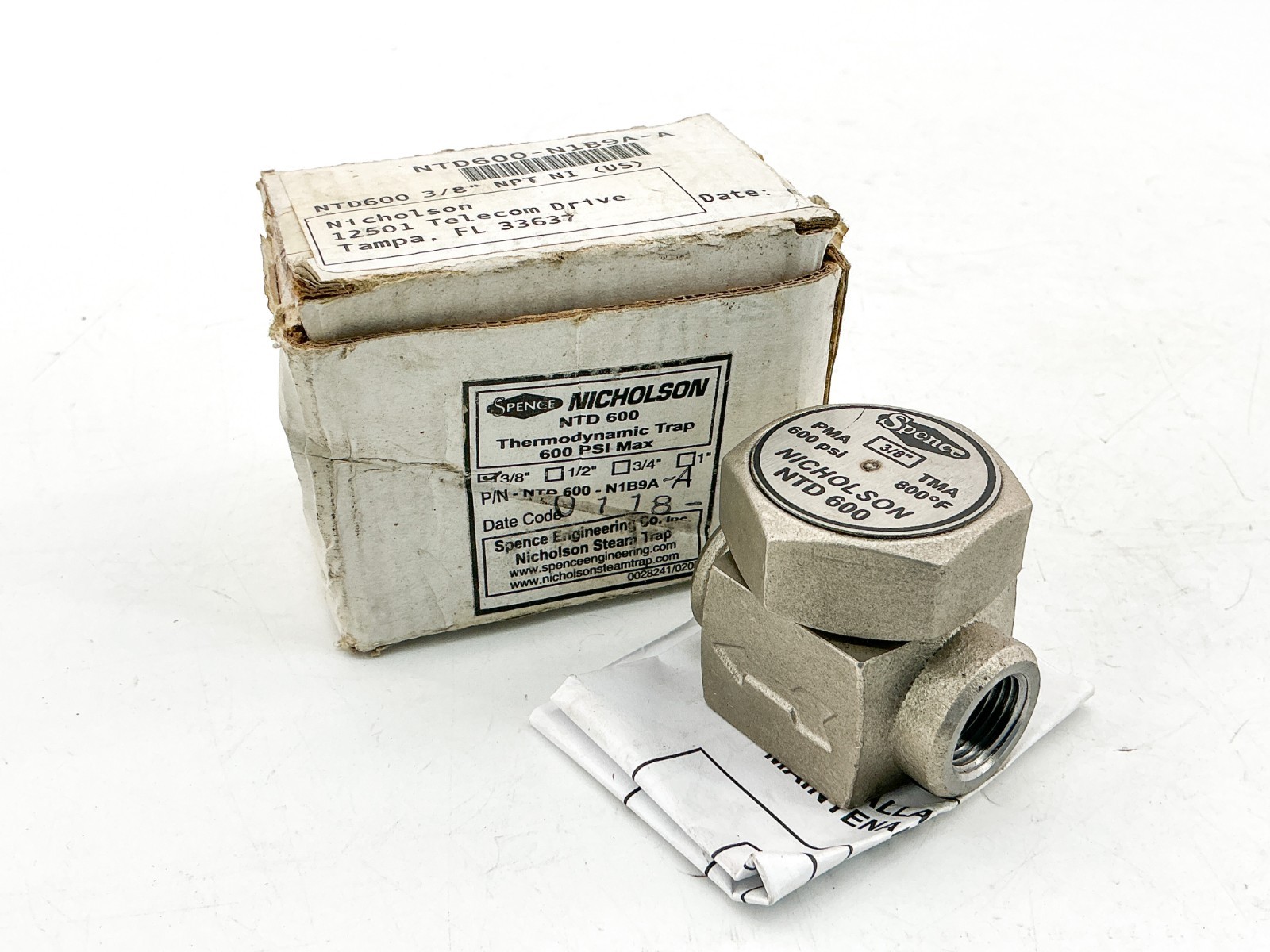 New Nicholson NTD600-N1B9A-A Thermodynamic Trap 600PSI 3/8 New Nicholson NTD600-N1B9A-A Thermodynamic Trap 600PSI 3/8
