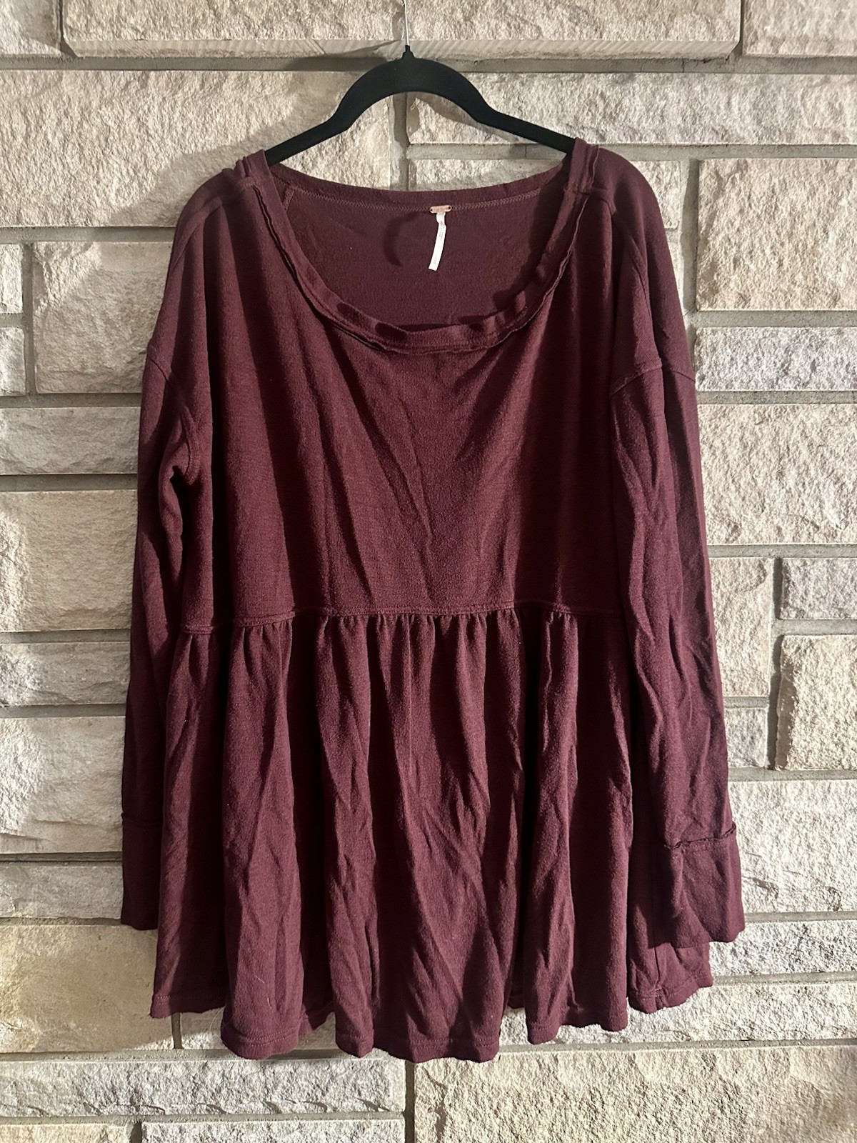 Free People Women\'s Long Sleeve Shirt, Burgundy Size Large