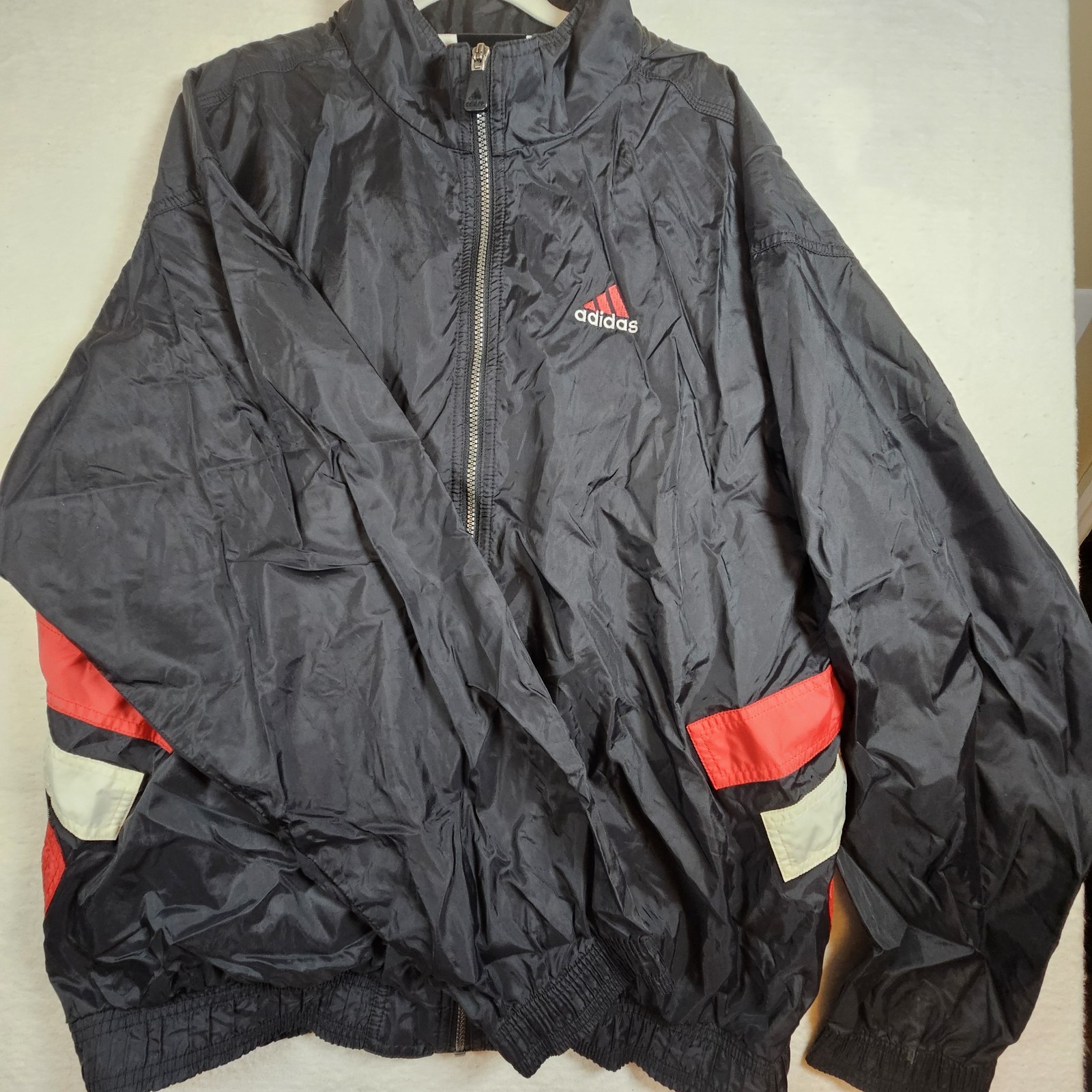 Adidas Vintage Track Jacket Full Zip Windbreaker Spell Out Black Men\'s Size XL Adidas Vintage Track Jacket Full Zip Windbreaker Spell Out Black Men\'s Size XL