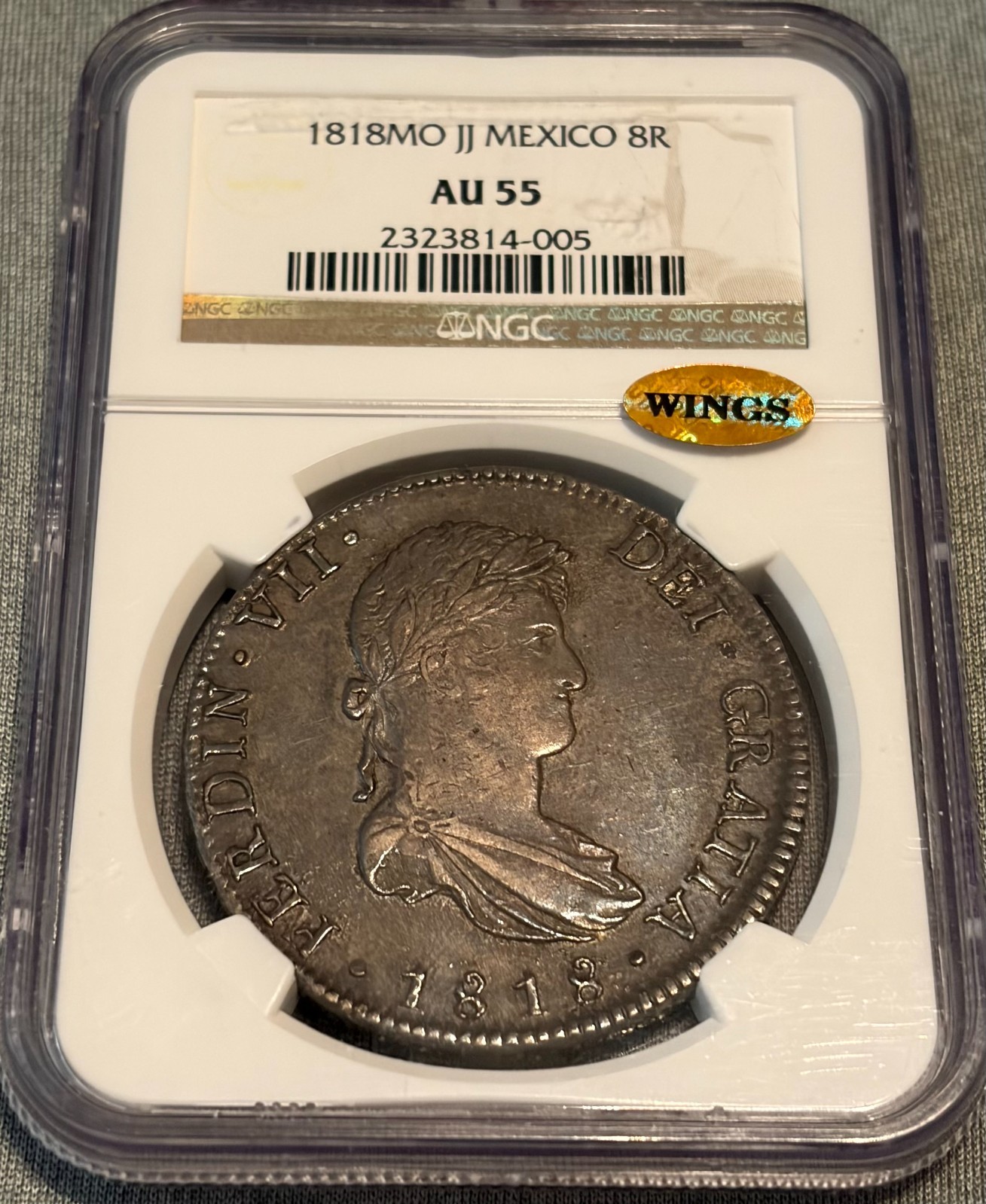 1818 Mo JJ Mexico 8 Reales  NGC AU 55  Exceptional Originality & Eye Appeal  PQ