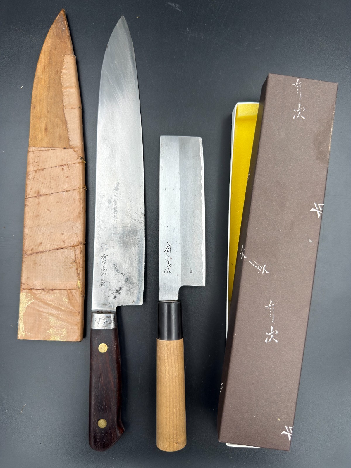 2pc Aritsugu Japanese Knife Set Gyuto 270mm with Saya & Nakiri with Box Kyoto JP