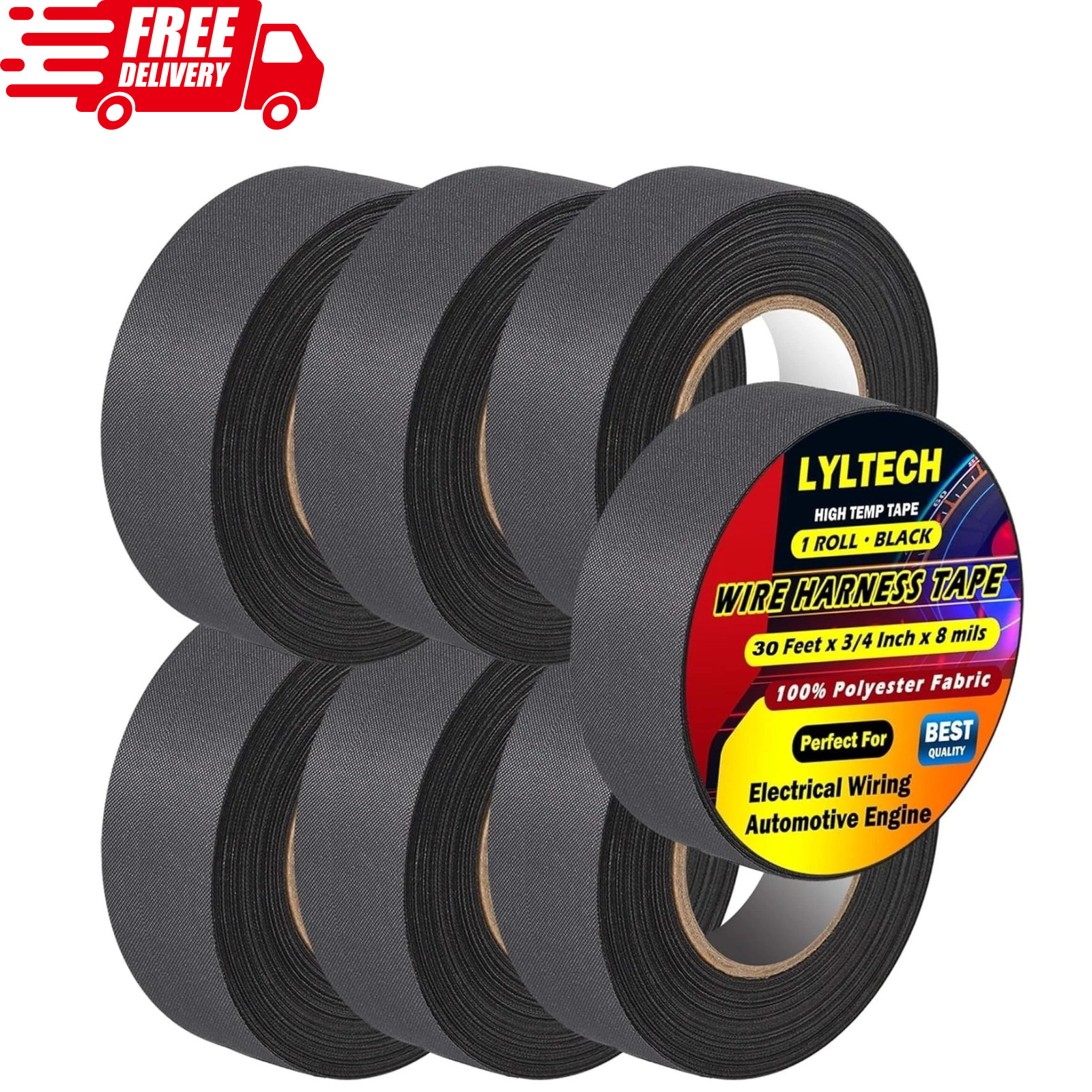Wire Harness Tape 7 Rolls-Total 328 FT, Polyester Fabric,Flame Retardant,at 257℉ Wire Harness Tape 7 Rolls-Total 328 FT, Polyester Fabric,Flame Retardant,at 257℉