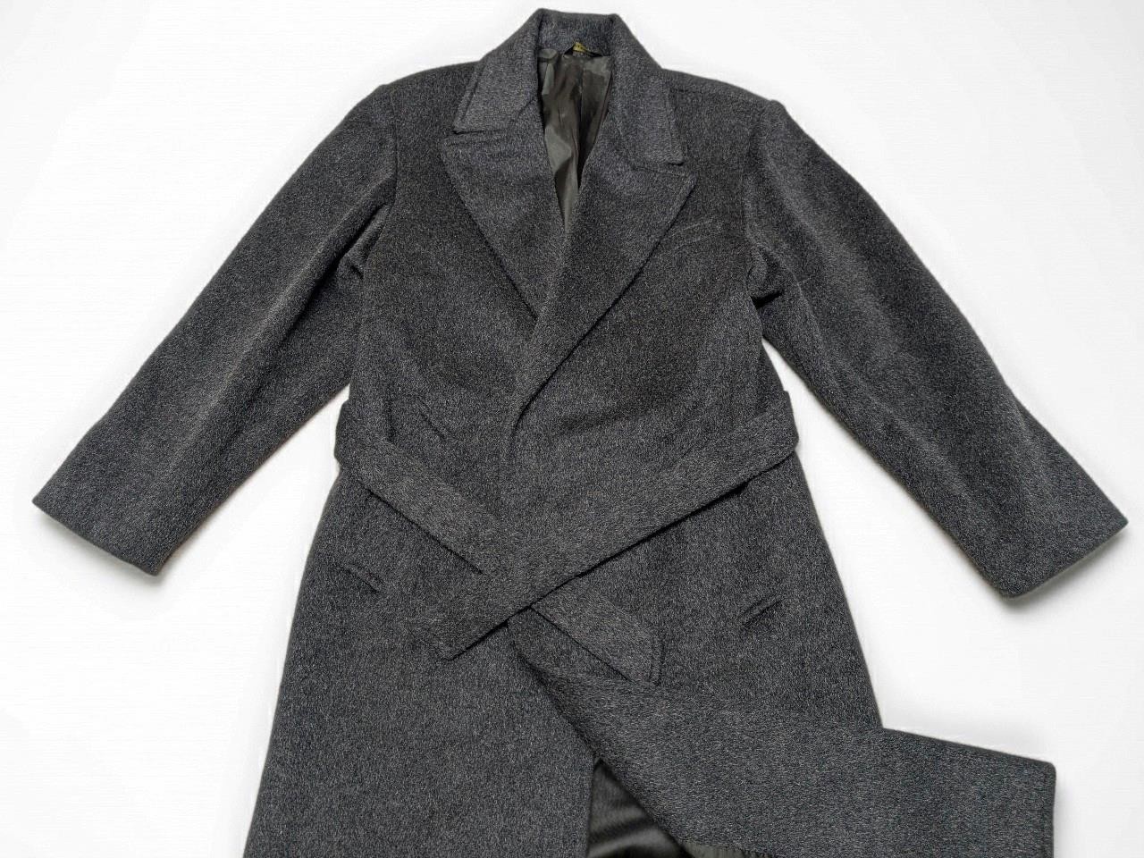 vintage OVERCOAT wool BELTED black 38 double breasted AMERICAN MALE mohair shag