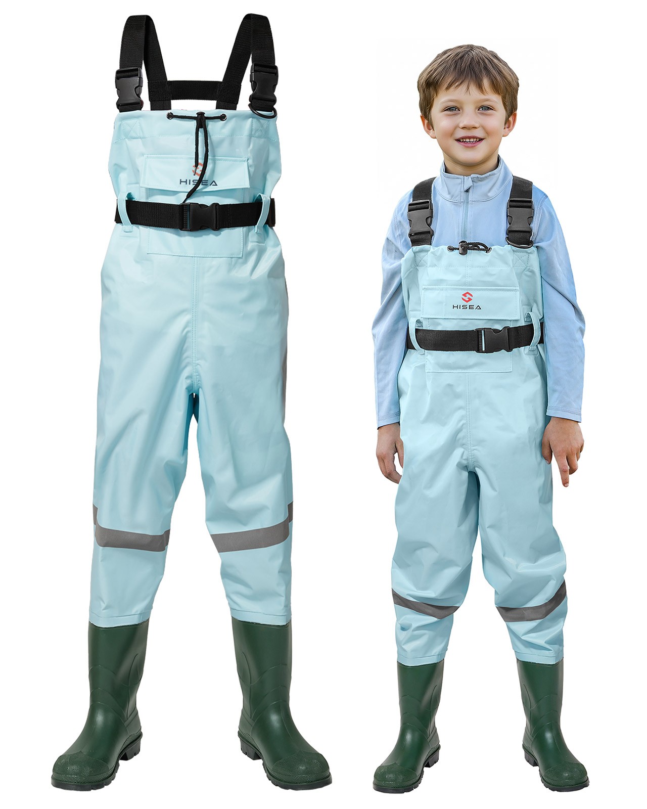 HISEA Kids Bootfoot Chest Wader Nylon 2-Ply PVC Waterproof Hunting Fishing Wader