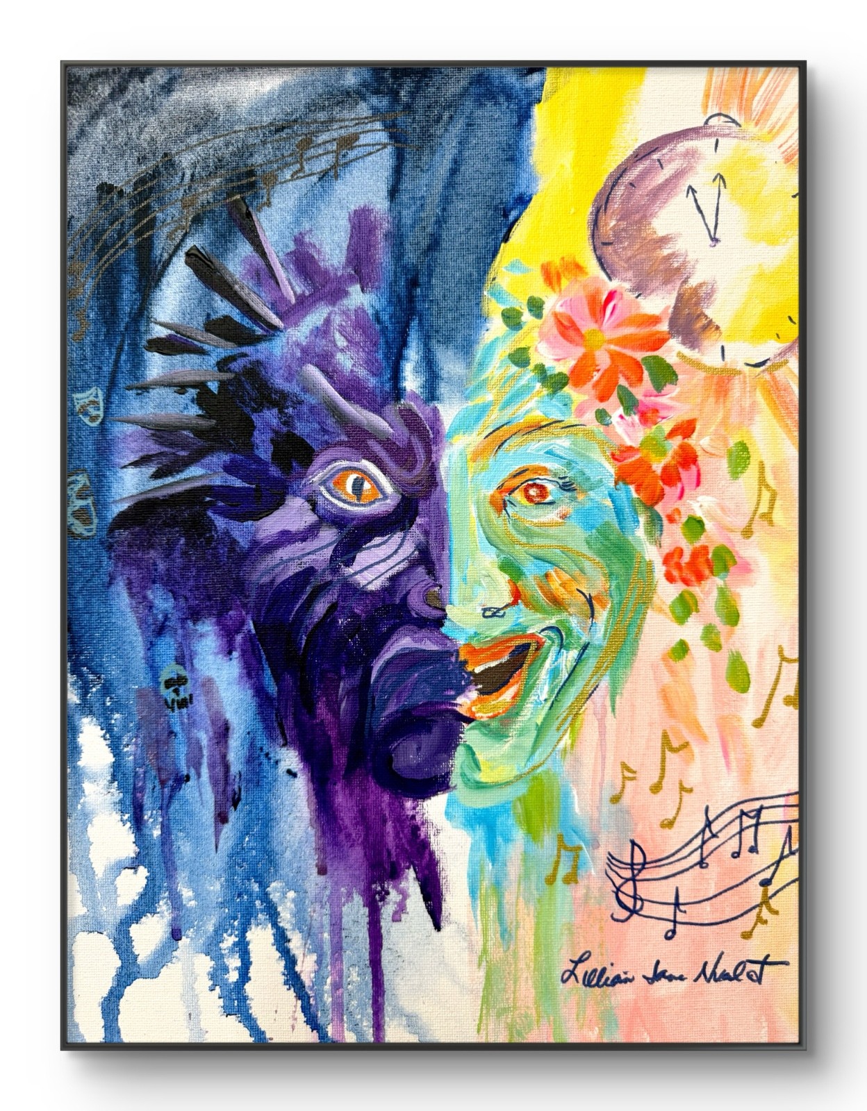 Neal Original 11x14 Expressionist Dual Face Dark Light Painting Signed Canvas