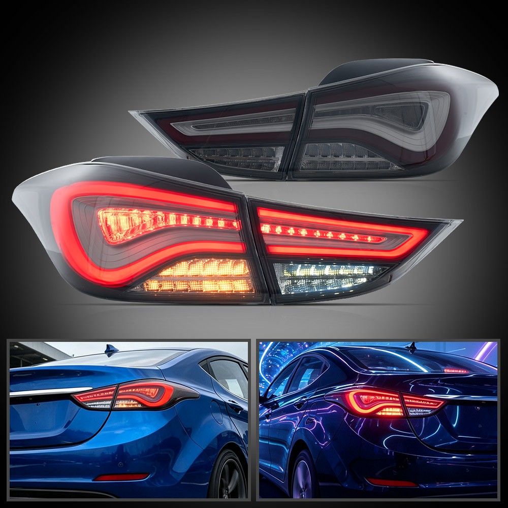 For 2011-2016 Hyundai Elantra Smoked Red LED Tail Lights w/Sequential Assembly