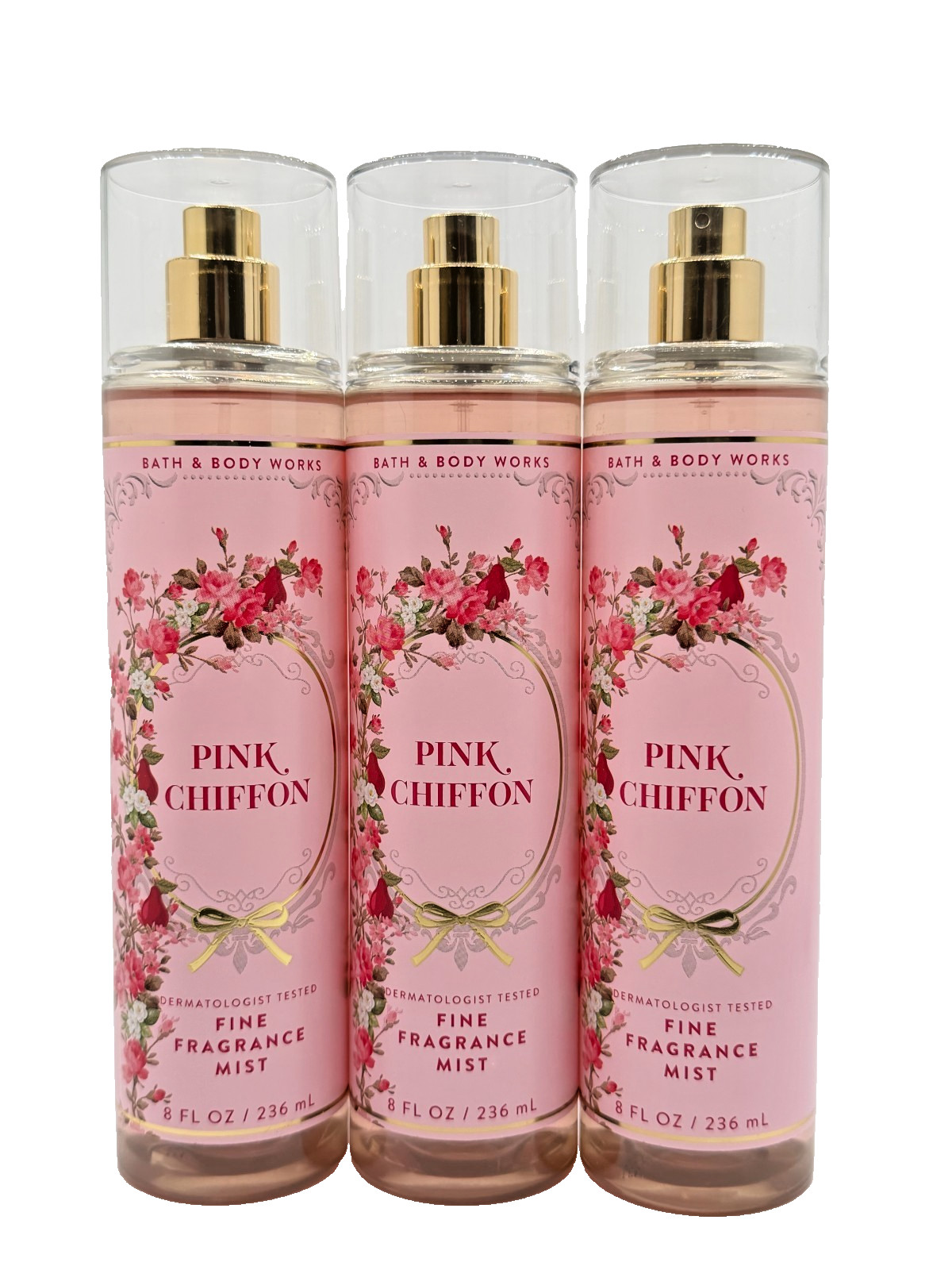 NEW Bath & Body Works Lot of 3 Bottles Pink Chiffon Fragrance Mist Spray 8 oz NEW Bath & Body Works Lot of 3 Bottles Pink Chiffon Fragrance Mist Spray 8 oz