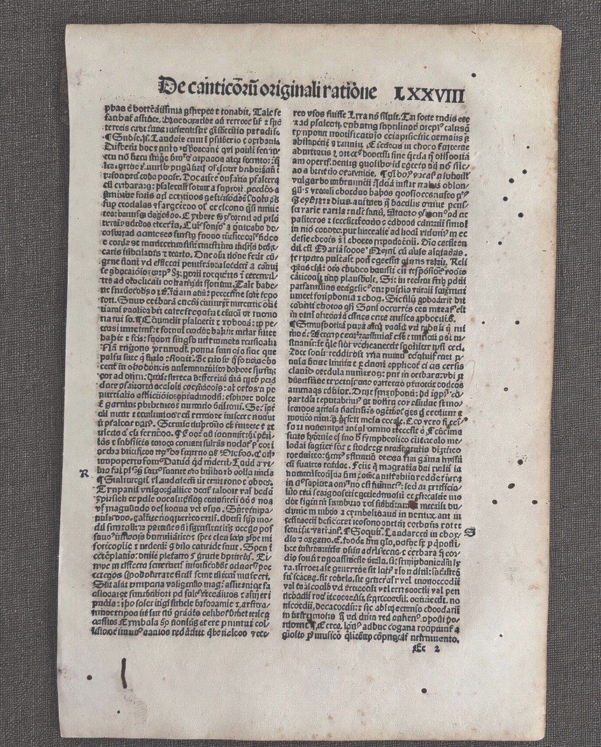 Rare 15th C Incunable Leaf 1488 Jean Gerson Medieval Music Instruments Latin