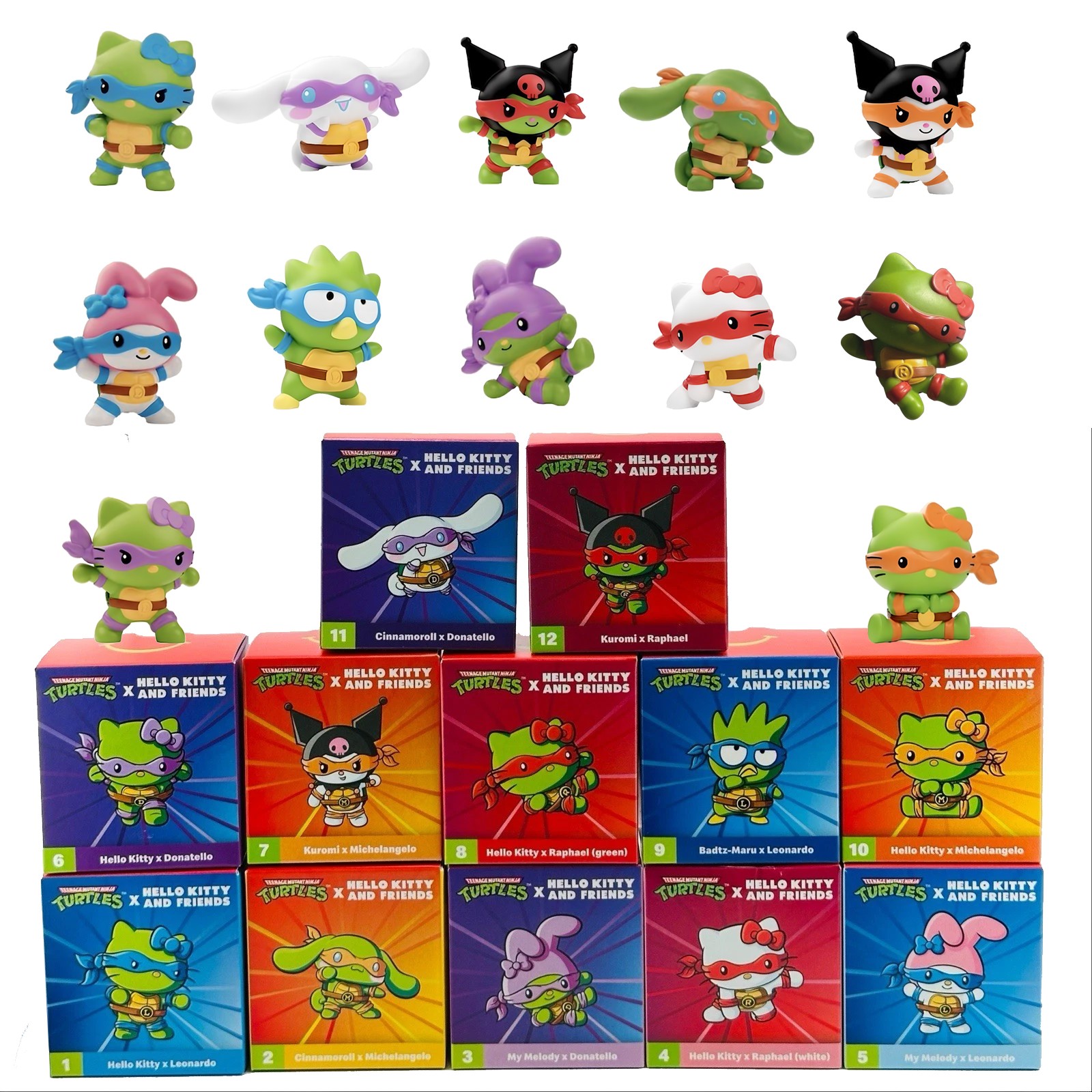 1-Set (12PCS) 2025 Teenage Mutant Ninja Turtles Hello Kitty Happy Meal Toys