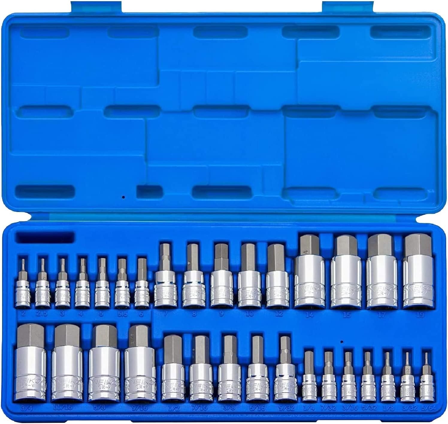 NEIKO 10288A Allen Hex Bit Socket Set, 32 Piece SAE and Metric 32 NEIKO 10288A Allen Hex Bit Socket Set, 32 Piece SAE and Metric 32