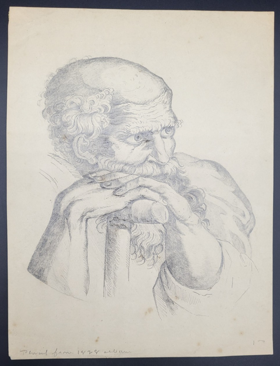 Antique 1828 European Academic Pencil Portrait Drawing Old Man Prophet Raphael