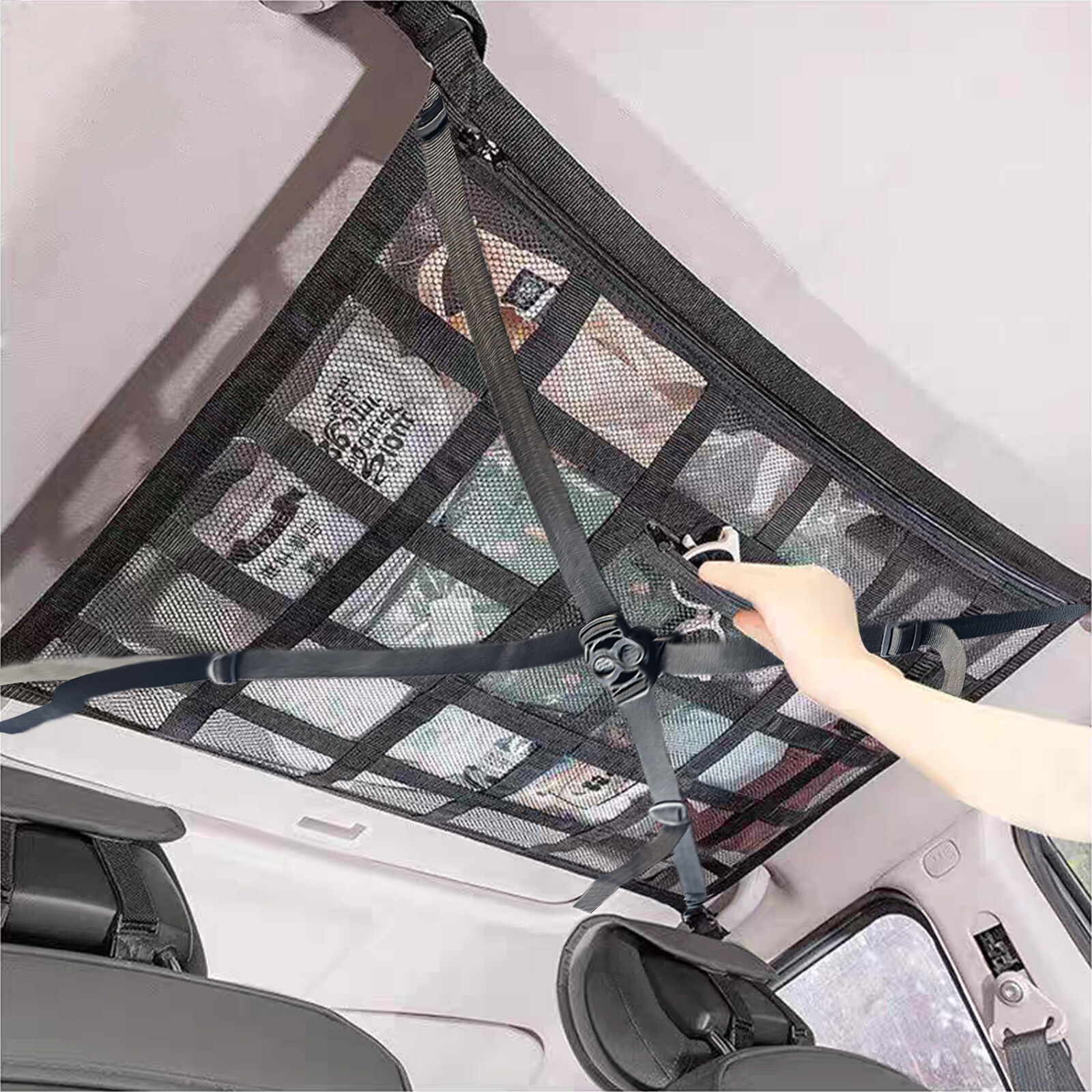 Upgrade Car Ceiling Cargo Net Pocket Double-Layer Mesh Organizer for SUV Track