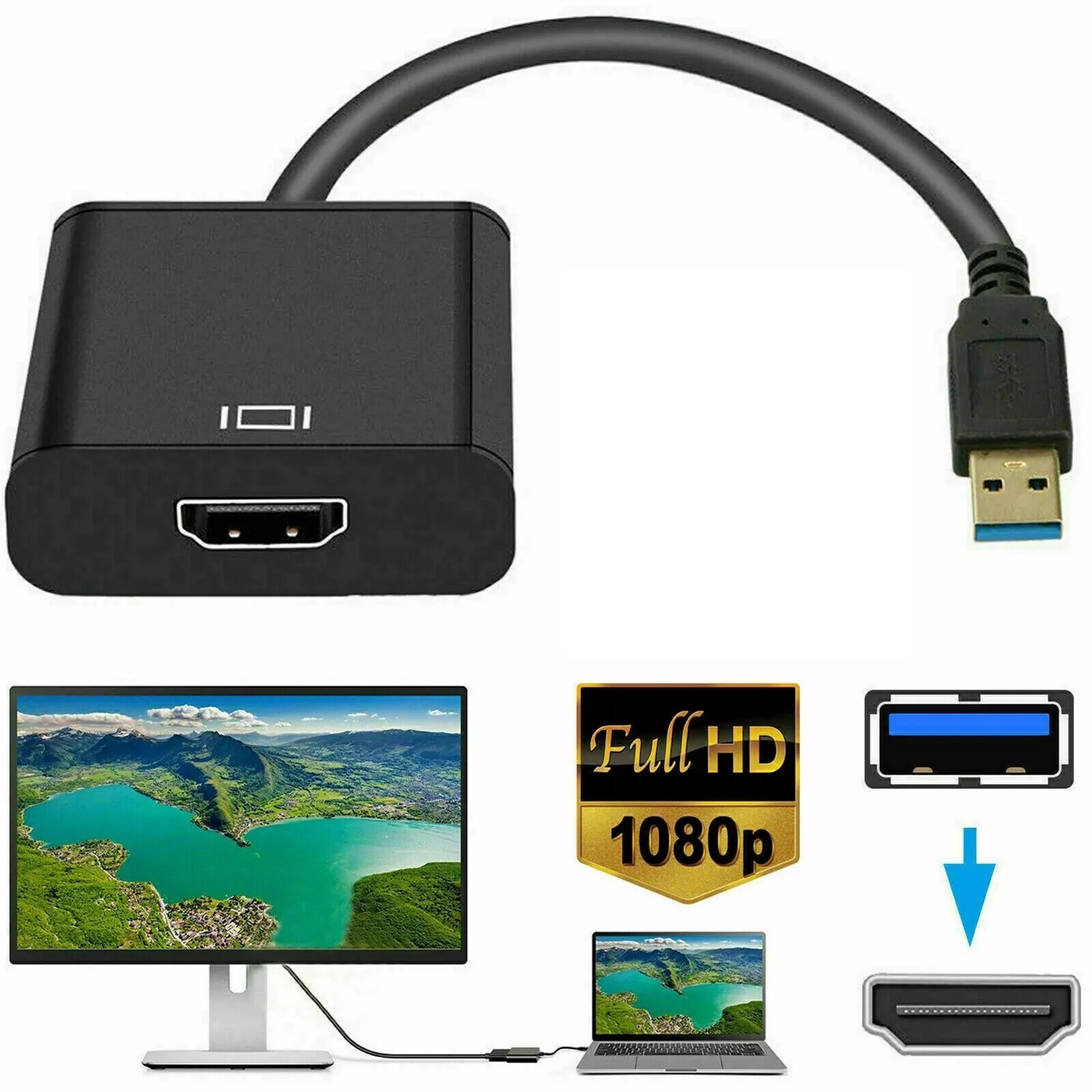 HD 1080P USB 3.0 to HDMI Video Cable Adapter For PC Laptop HDTV LCD TV Converter HD 1080P USB 3.0 to HDMI Video Cable Adapter For PC Laptop HDTV LCD TV Converter