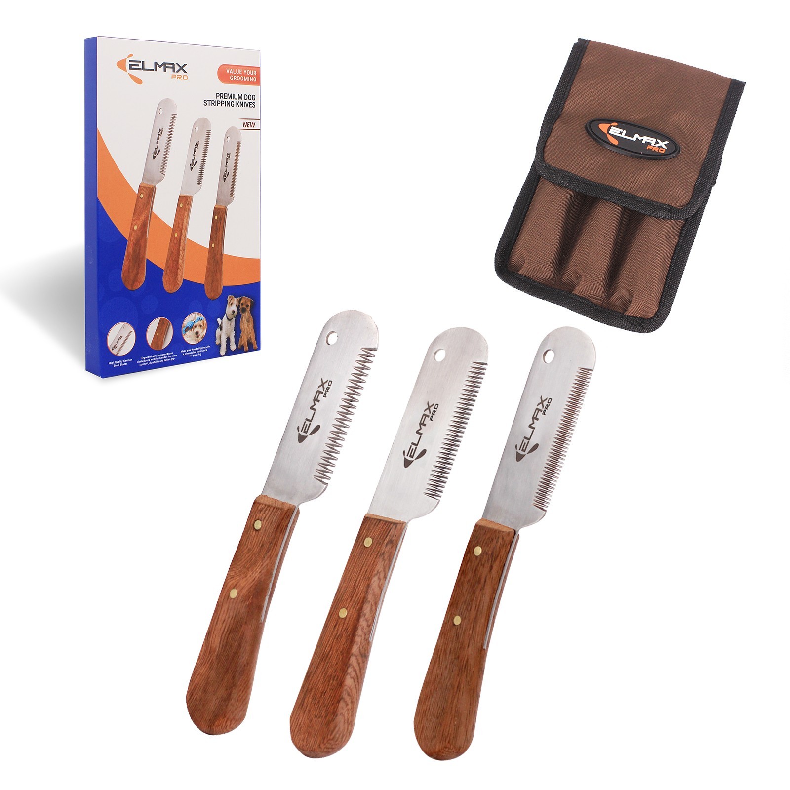 Elmax Pro stripping knife for dogs hand stripping tools for dog grooming Pack 3