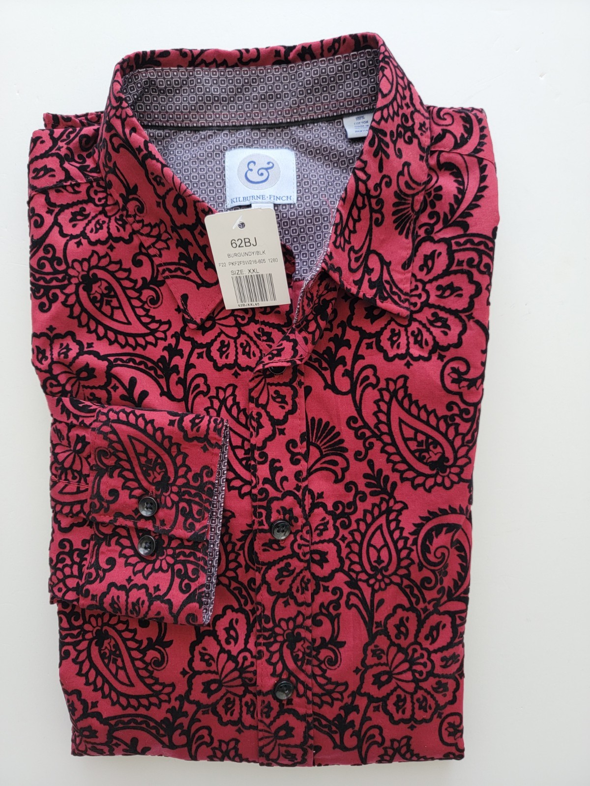 NEW Kilburne & Finch Sz XXL Paisley Burgundy/Black Shirt