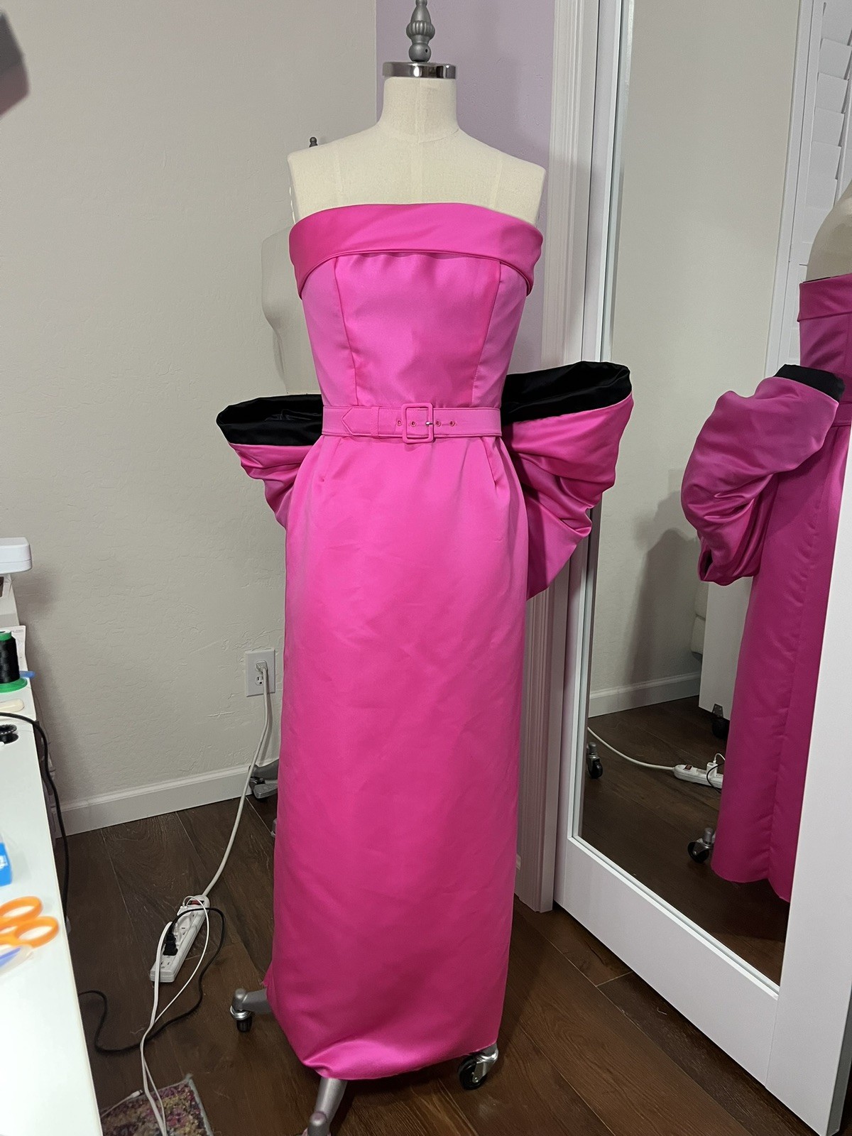 Marilyn Monroe Inspired Pink Satin Dress with Belt and Oversized Bow