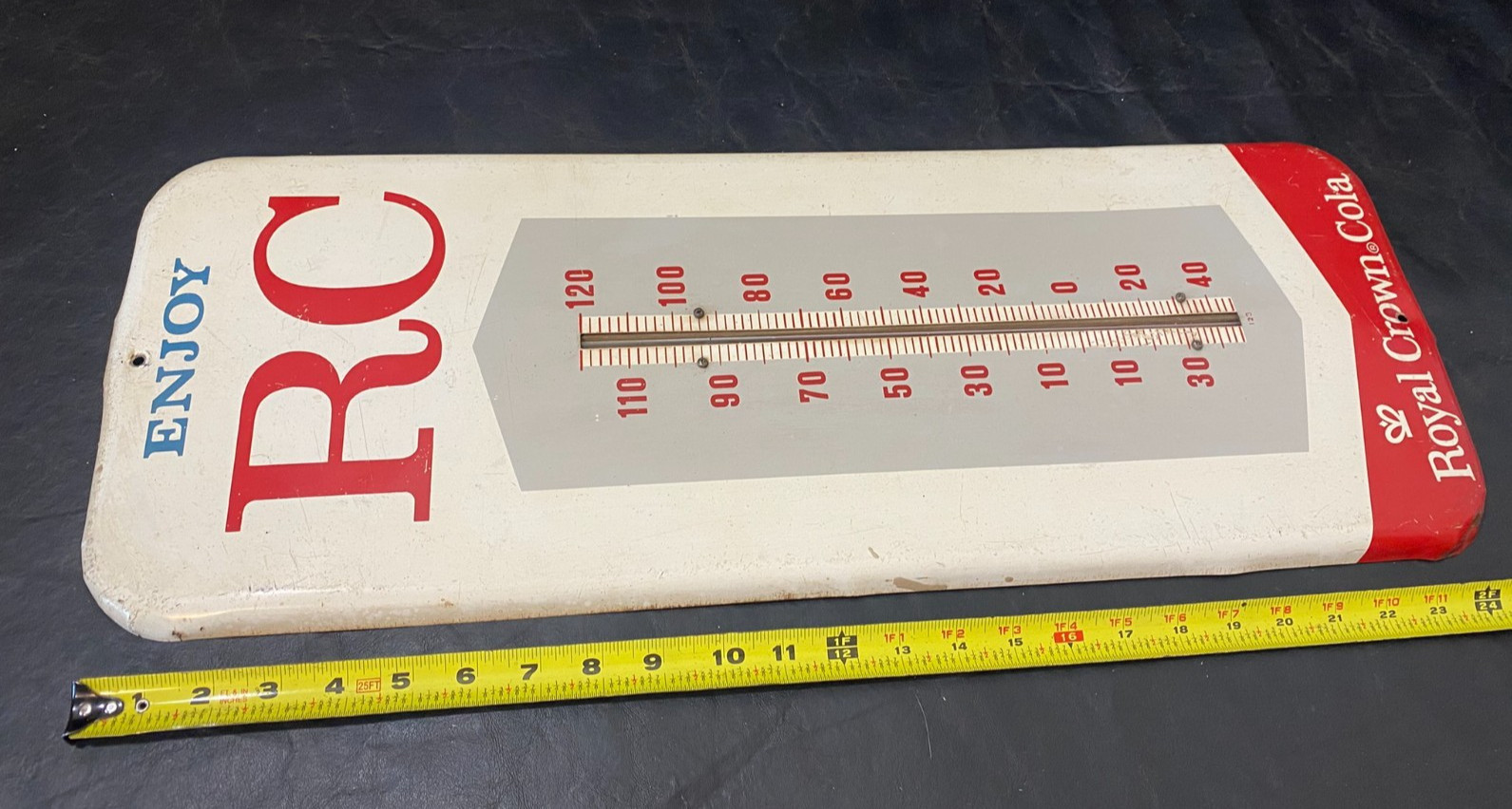 vintage RC Cola Royal Crown advertising sign thermometer metal 25.5 x 9.5 vintage RC Cola Royal Crown advertising sign thermometer metal 25.5 x 9.5