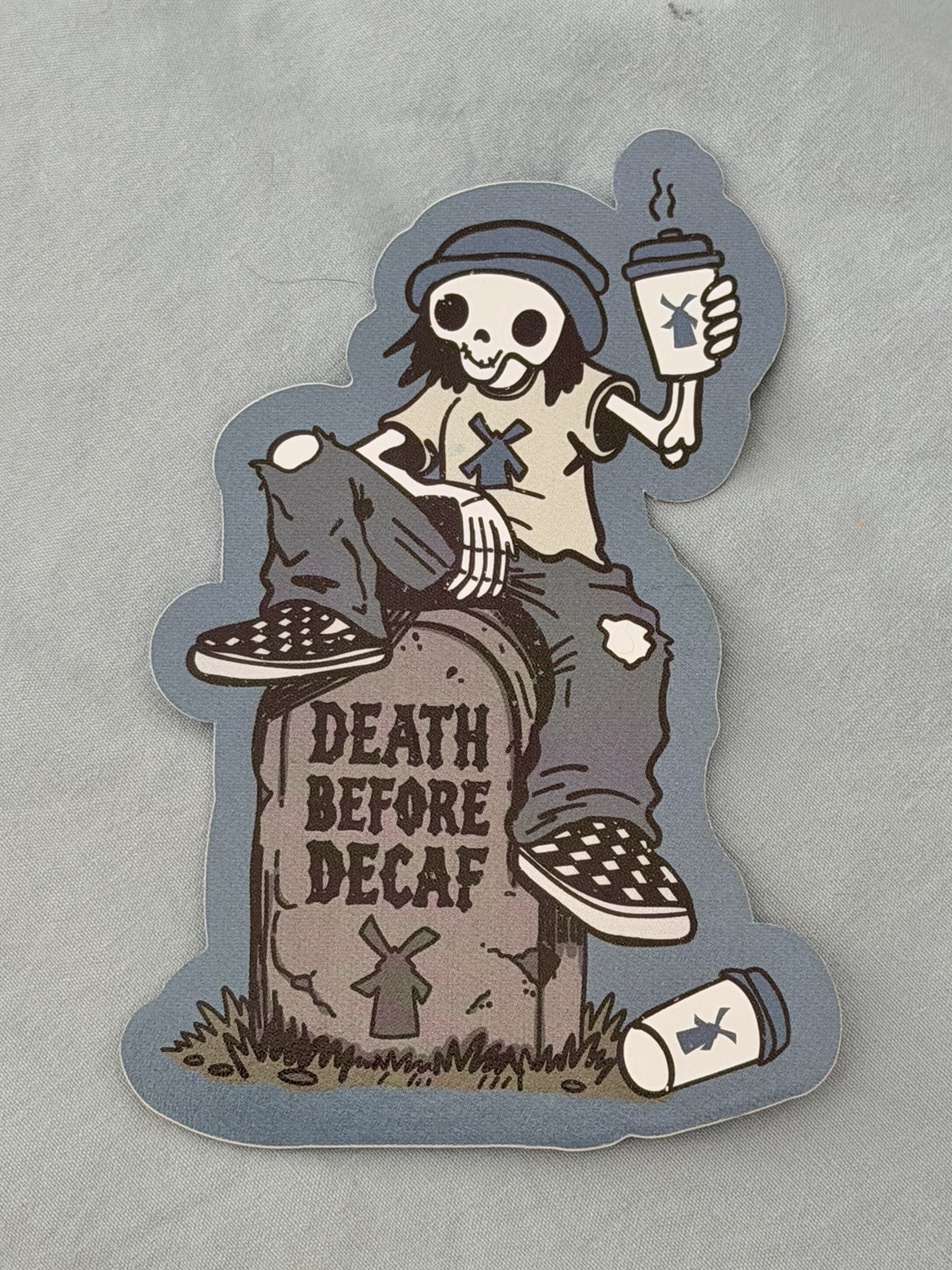 Dutch Bros October 2026 Death Before Decaf Skeleton Tombstone Sticker Drop Dutch Bros October 2026 Death Before Decaf Skeleton Tombstone Sticker Drop
