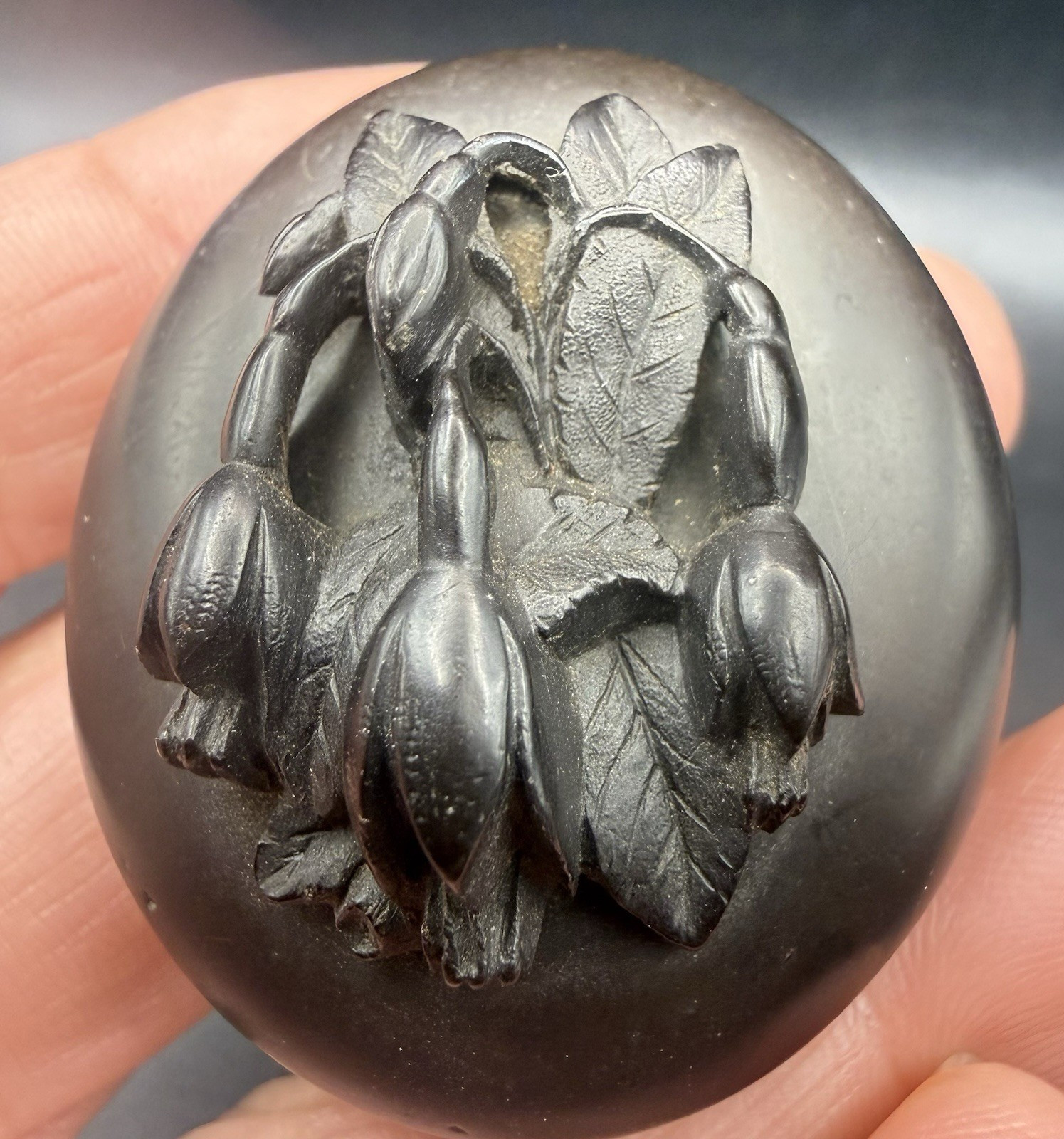 Antique Victorian Gutta Percha Mourning Locket Carved Flowers Vintage Antique Victorian Gutta Percha Mourning Locket Carved Flowers Vintage