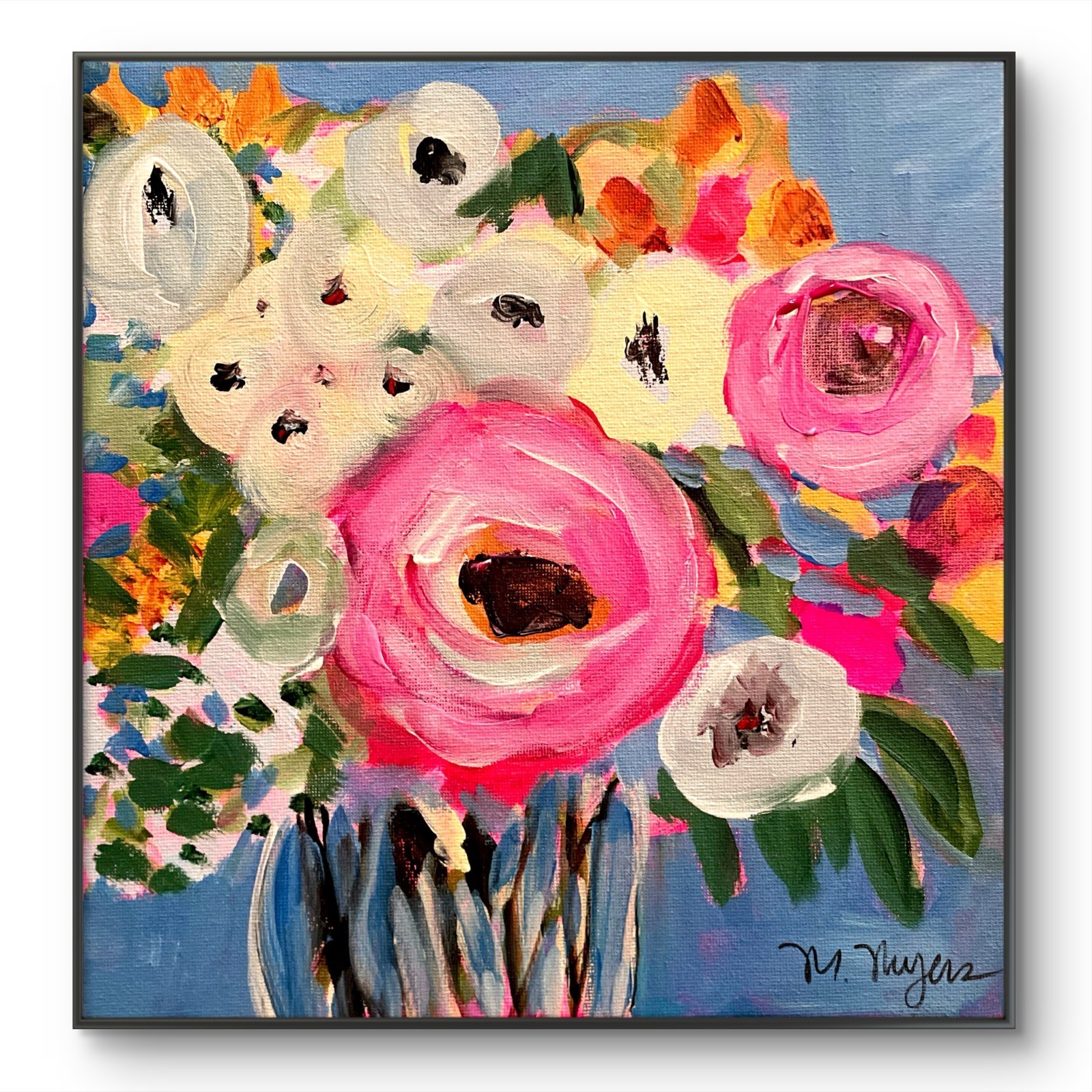 Mary Myers Original Abstract Expressionism 10x10 Colorful Floral Bouquet Signed