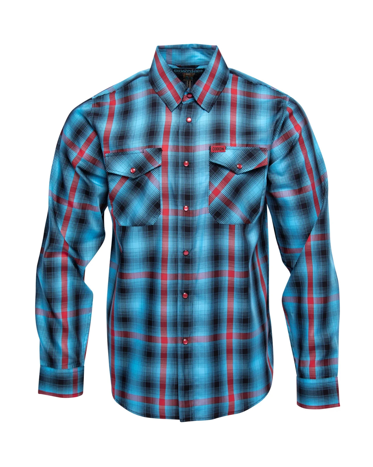 DIXXON Bolo Bamboo Long Sleeve Men's Plaid Snap Shirt Blue Black Red