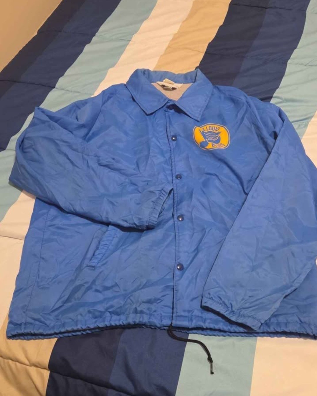 Vintage 1986 Chalk Line St. Louis Blues NHL Nylon Coach Jacket Size XL Blue Note