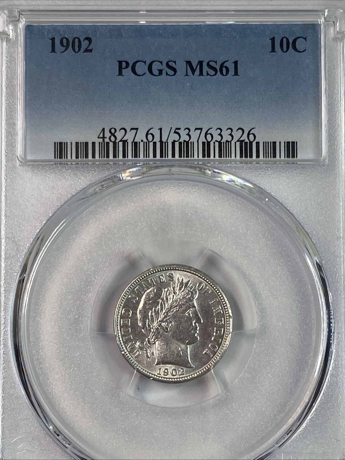 1902 Barber Dime Certified PCGS MS61 Brilliant White Coin 1902 Barber Dime Certified PCGS MS61 Brilliant White Coin