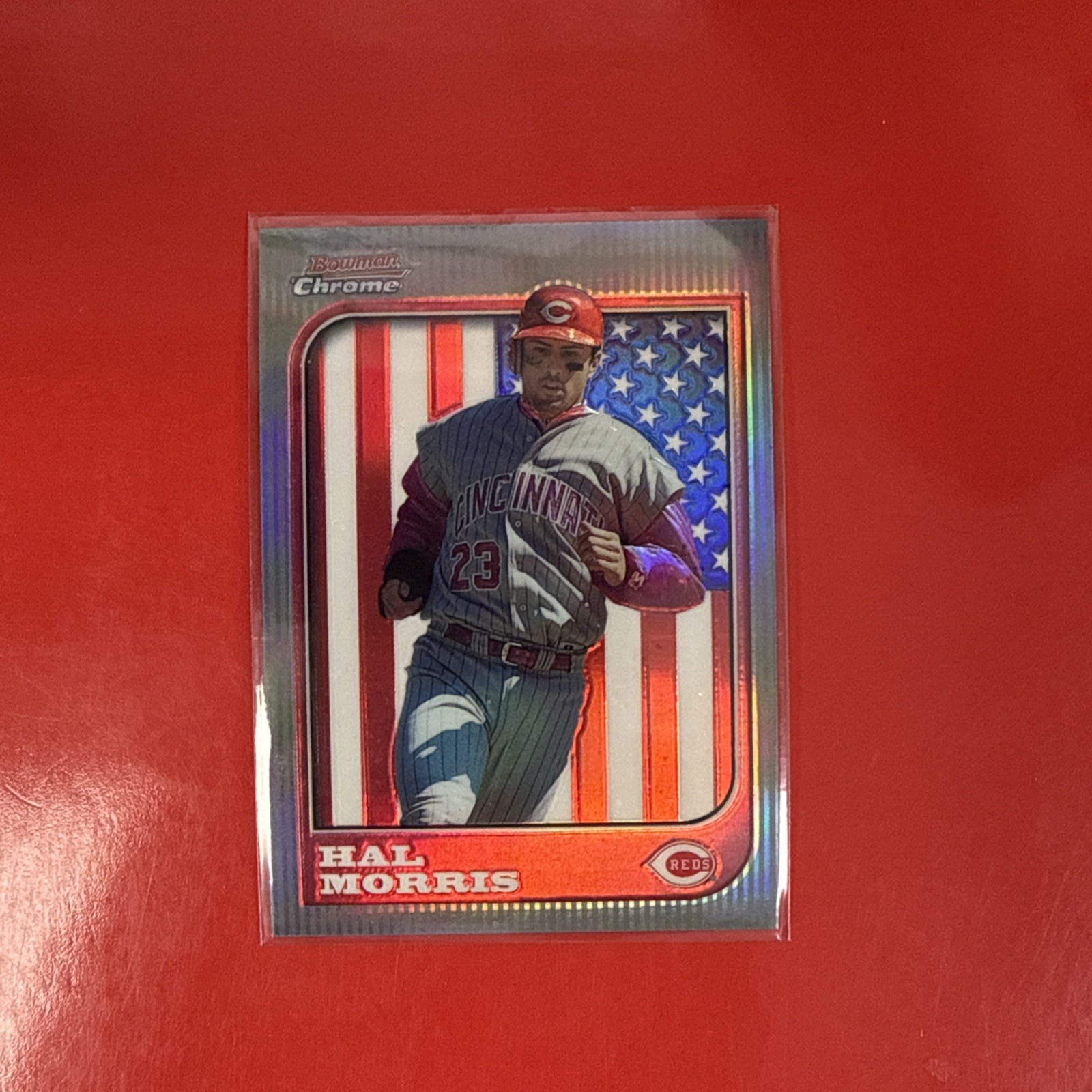 1997 Bowman Chrome INTERNATIONAL REFRACTOR 97 Hal Morris RARE PARALLEL USA FLAG 1997 Bowman Chrome INTERNATIONAL REFRACTOR 97 Hal Morris RARE PARALLEL USA FLAG