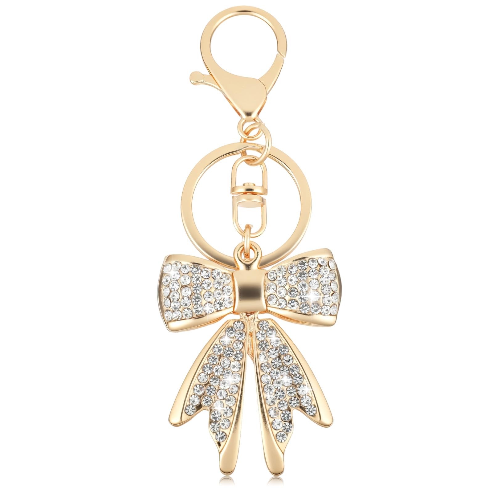 Sparkly Gold Bow Keychain for Backpacks, Pink/Beige Rhinestone Keychains, Bag Ch Sparkly Gold Bow Keychain for Backpacks, Pink/Beige Rhinestone Keychains, Bag Ch