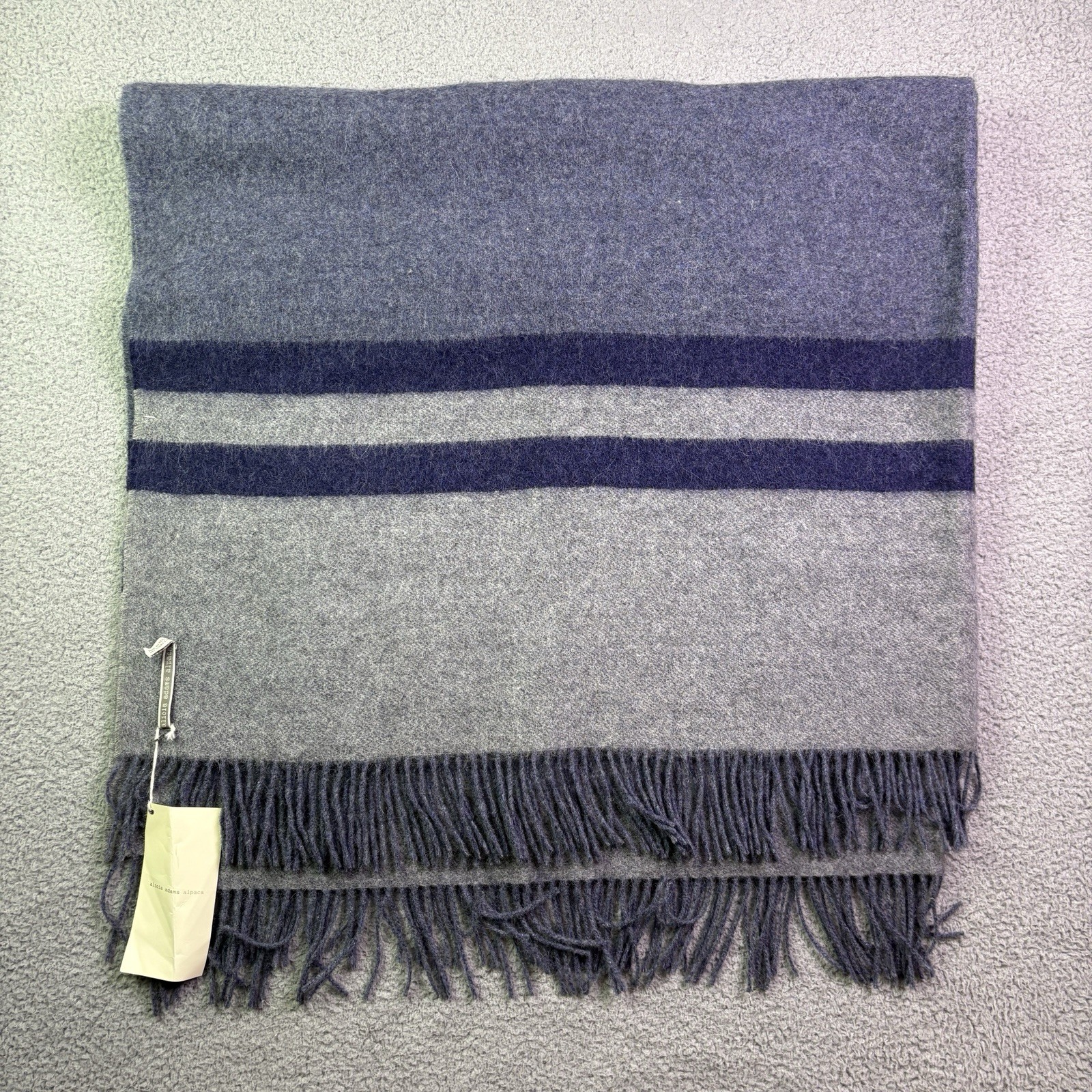 Alicia Adams Alpaca Canyon Throw Blanket Blue Gray Navy Wool Fringe 52 x 66
