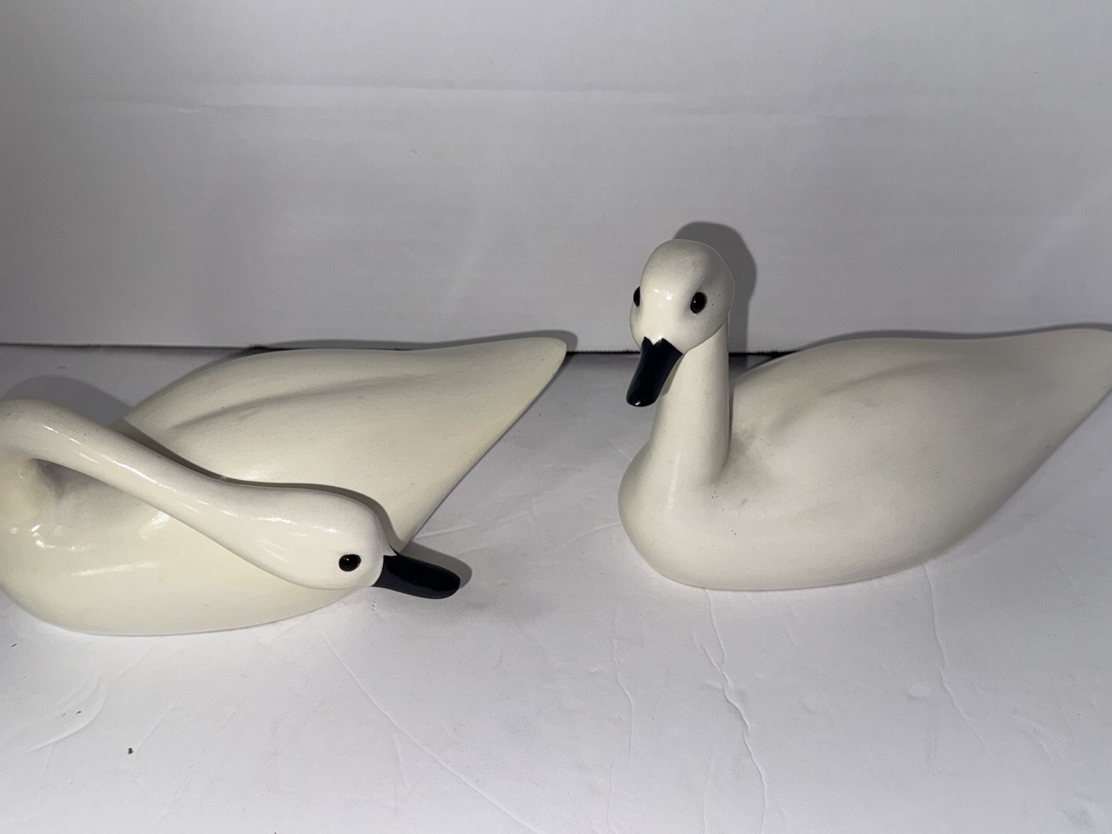 Vintage Hand Carved Wooden Wildlife With Wood Swan Set Of 2 Signed By Artist Vintage Hand Carved Wooden Wildlife With Wood Swan Set Of 2 Signed By Artist