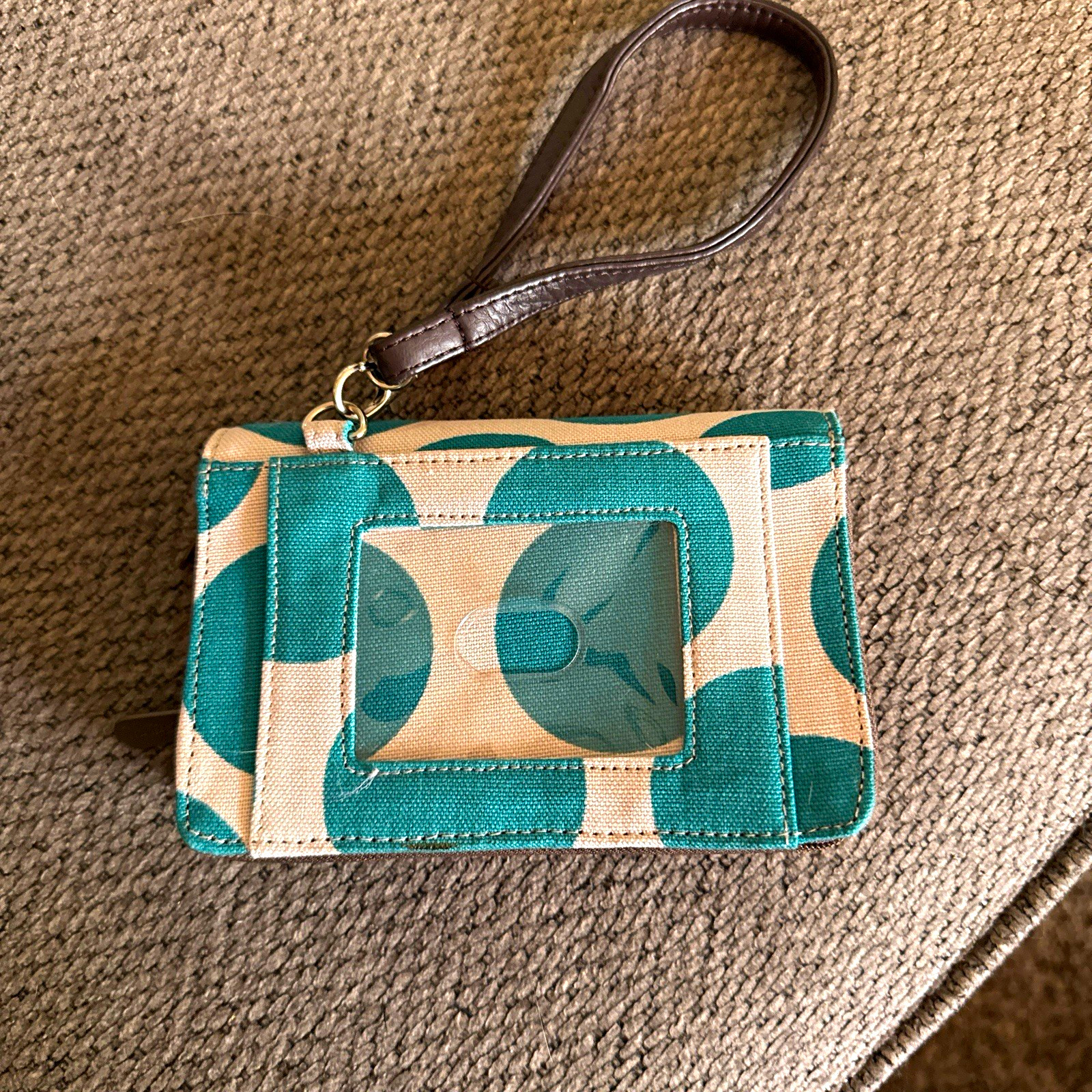 Thirty-One Women’s Wristlet Teal/Beige Polka Dot