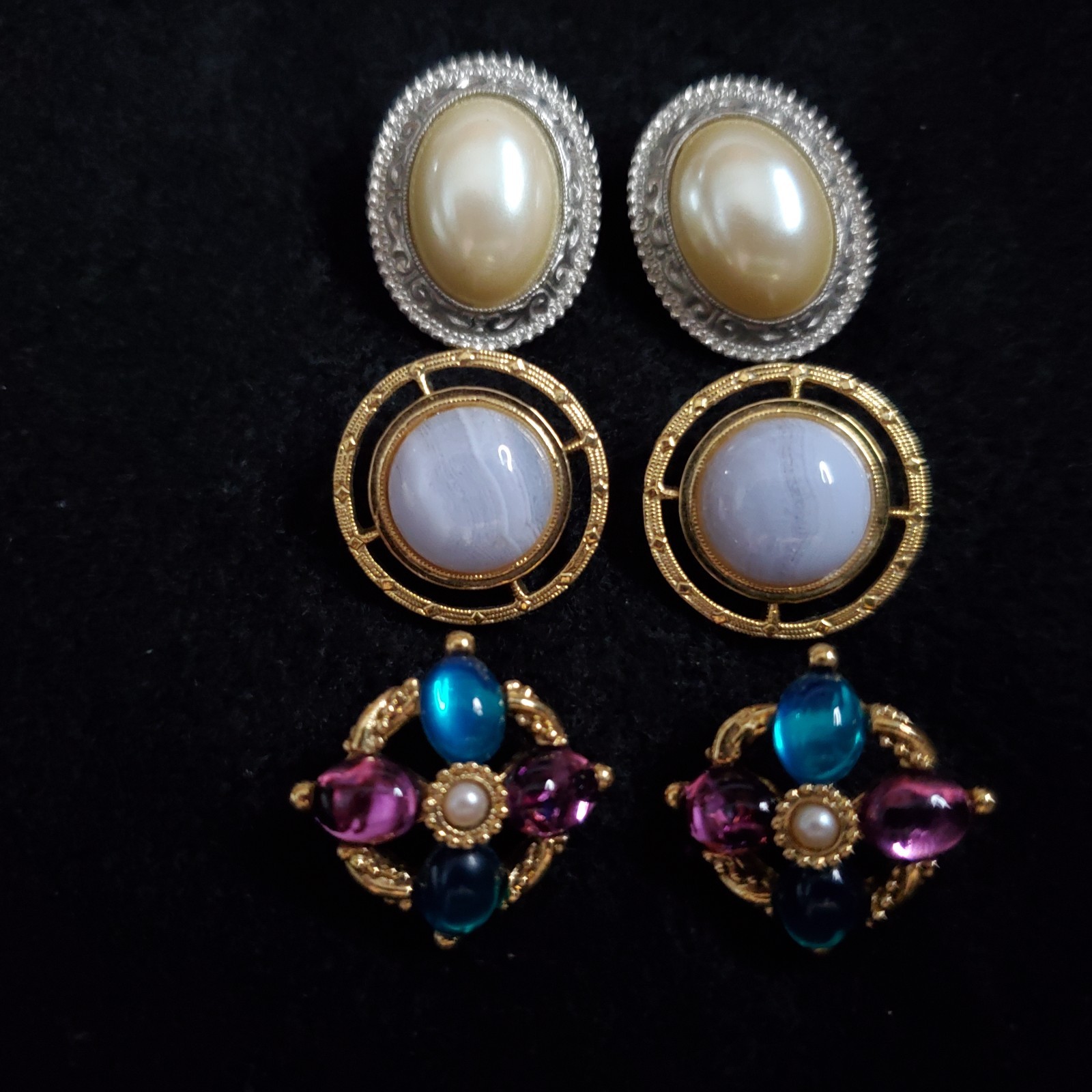 Vintage 1928 Brand Earrings Gold Silver Tone Lot of 3