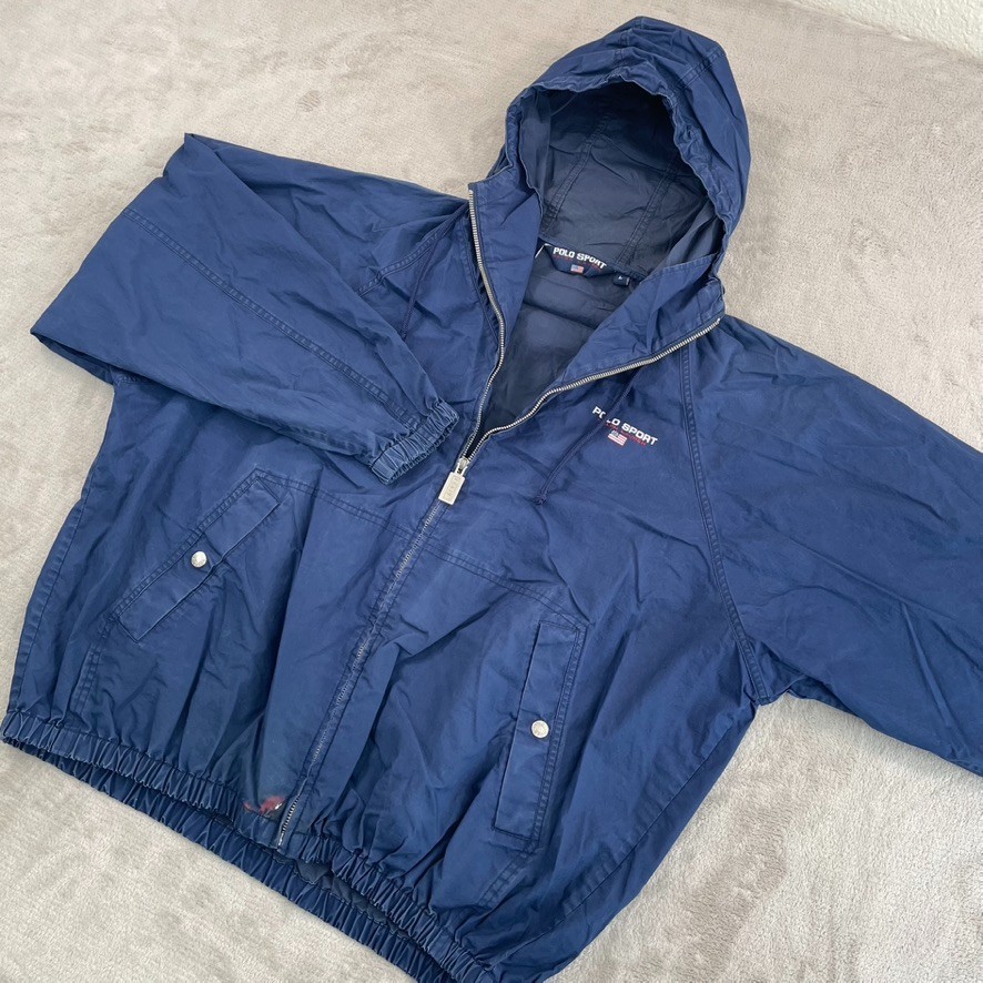 Vintage Polo Sport Ralph Lauren Hooded Jacket in Blue Men Large SpellOut US Flag Vintage Polo Sport Ralph Lauren Hooded Jacket in Blue Men Large SpellOut US Flag