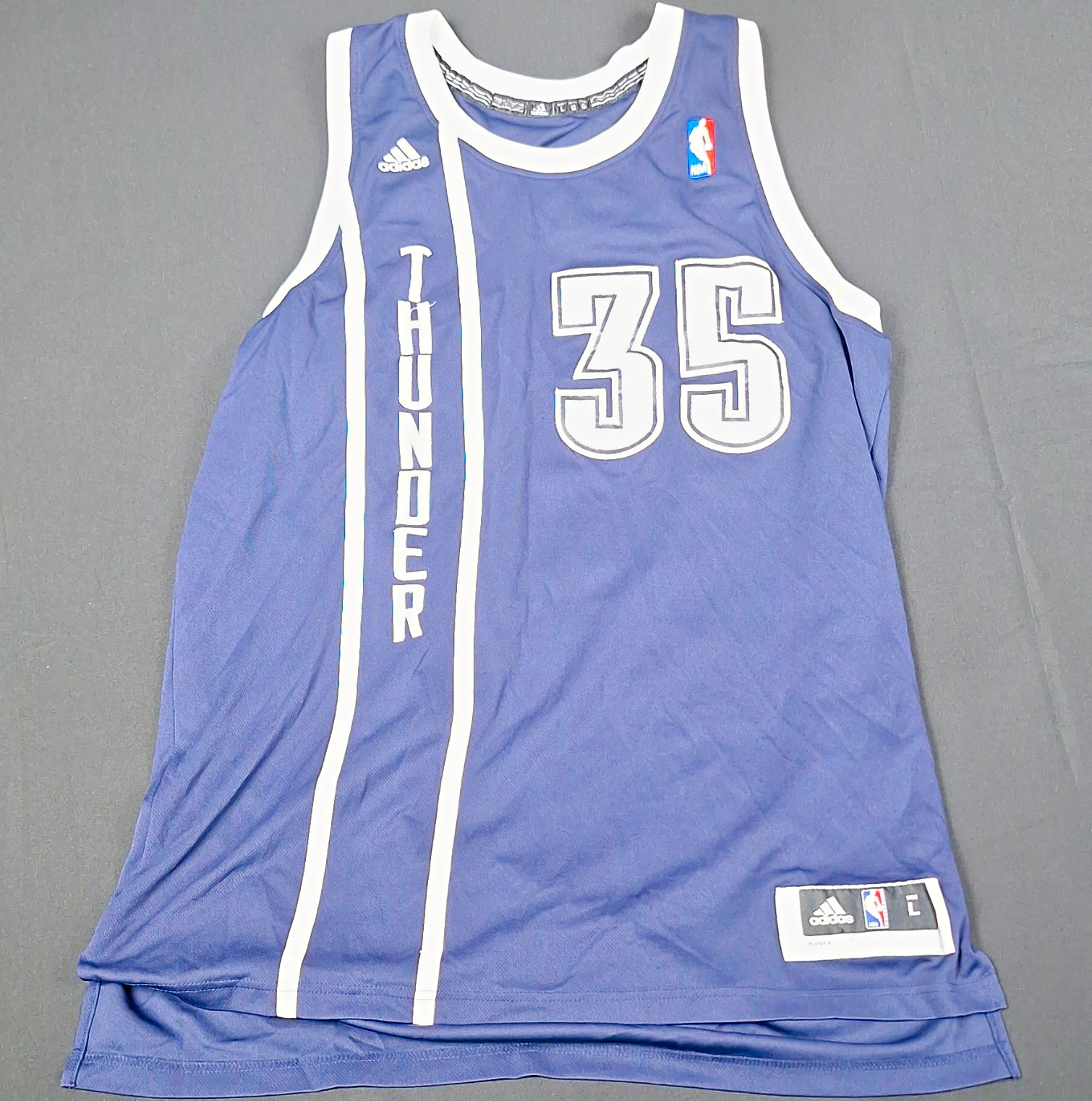 adidas Kevin Durant #35 Oklahoma City Thunder NBA Jersey Size L Blue/White adidas Kevin Durant #35 Oklahoma City Thunder NBA Jersey Size L Blue/White