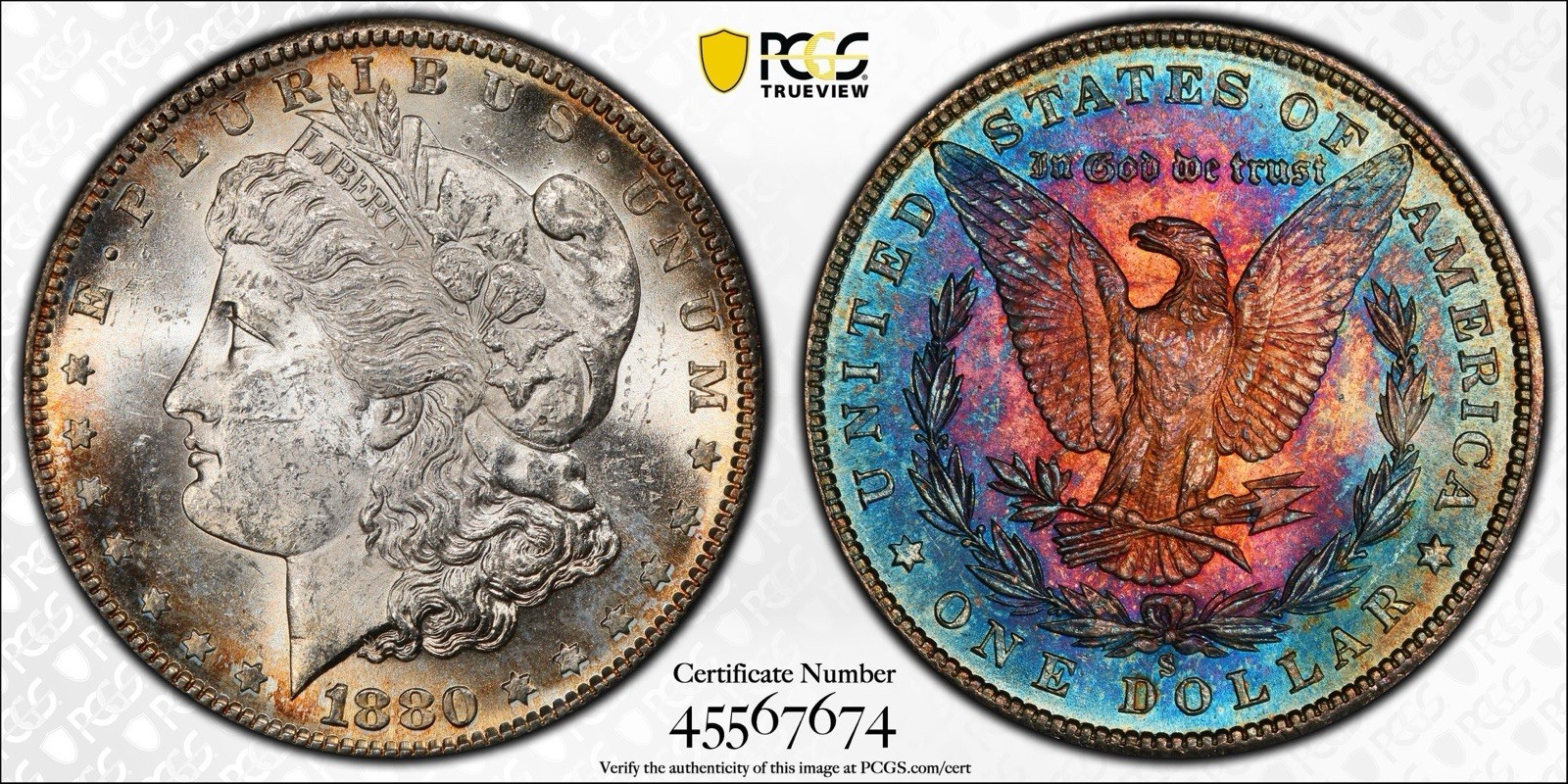 MONSTER TONED 1880-S Morgan Silver Dollar $1 PCGS MS62. Exceptional Eye Appeal MONSTER TONED 1880-S Morgan Silver Dollar $1 PCGS MS62. Exceptional Eye Appeal