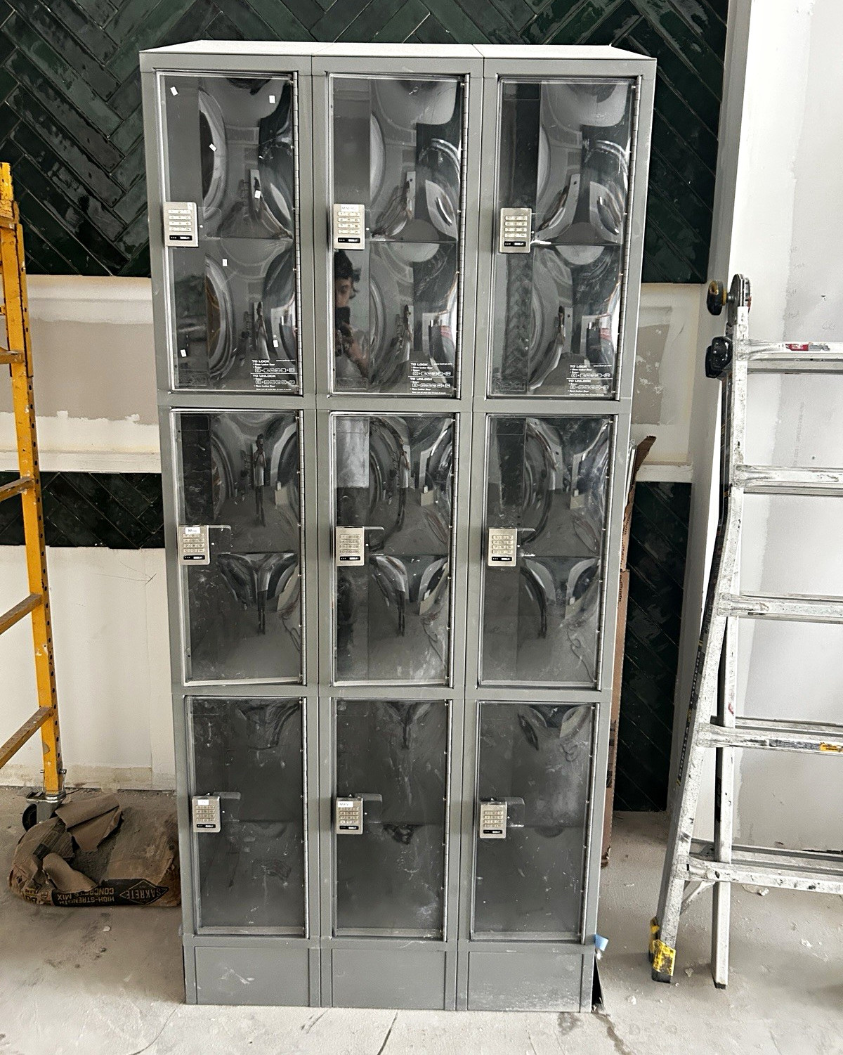 Lockup 9-Door Metal Locker Cabinet, Gray, Keypad Combination Electronic Locks Lockup 9-Door Metal Locker Cabinet, Gray, Keypad Combination Electronic Locks